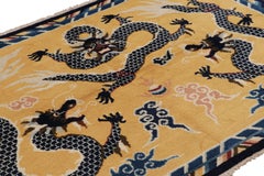 Vintage Pictorial Dragon Rug In Gold With Geometric Borders by Rug & Kilim