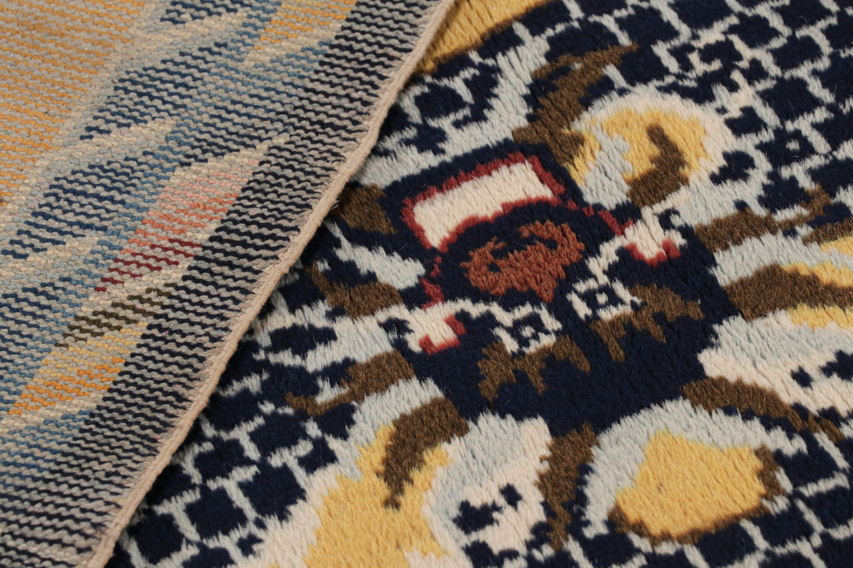 Wool Vintage Pictorial Dragon Rug In Gold With Geometric Borders by Rug & Kilim For Sale