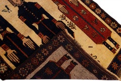 Vintage Pictorial Gabbeh Handmade Pictorial Beige Wool Rug