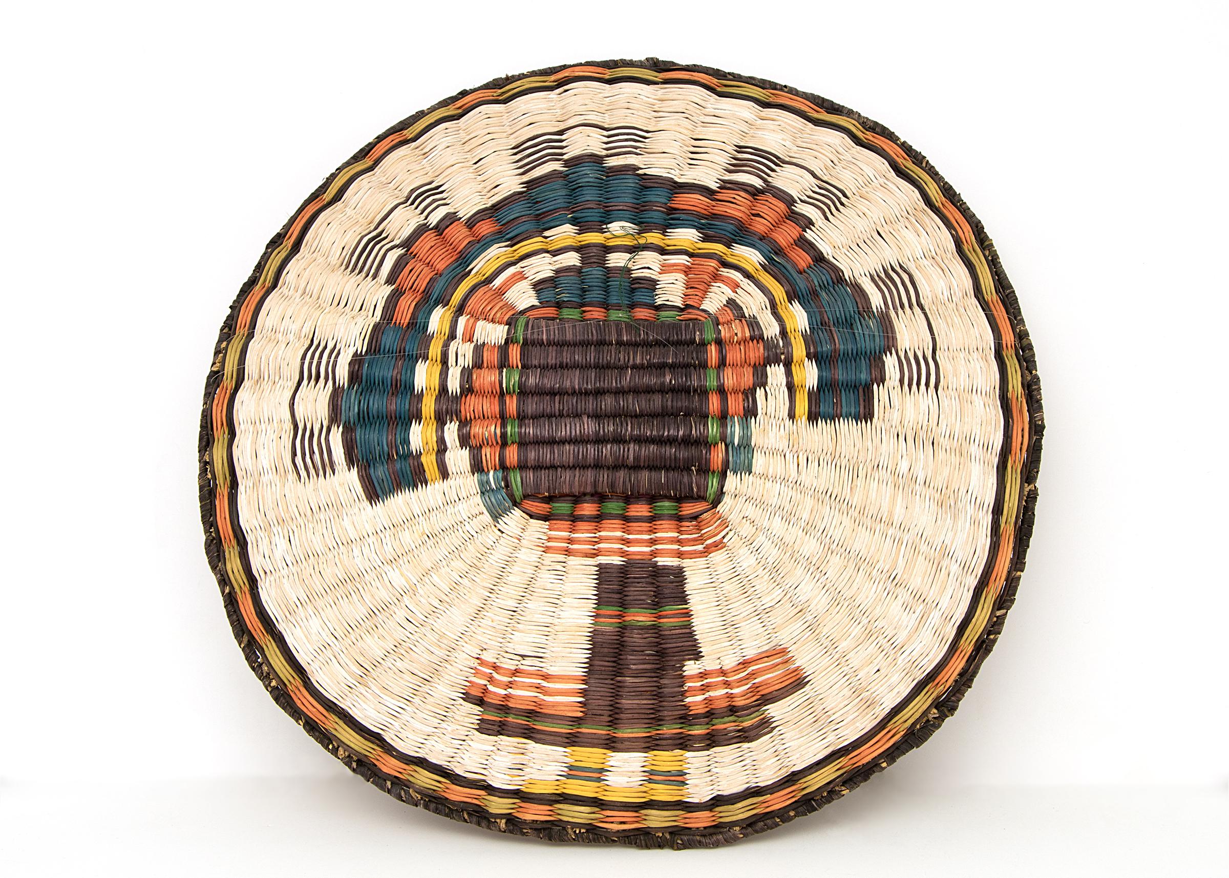 Vintage Pictorial Hopi Wicker Plaque, Native American Basketry In Good Condition In Denver, CO