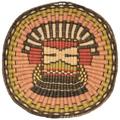 Vintage Pictorial Hopi Wicker Plaque, Native American Basketry