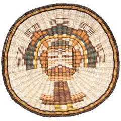 Vintage Pictorial Hopi Wicker Plaque, Native American Basketry
