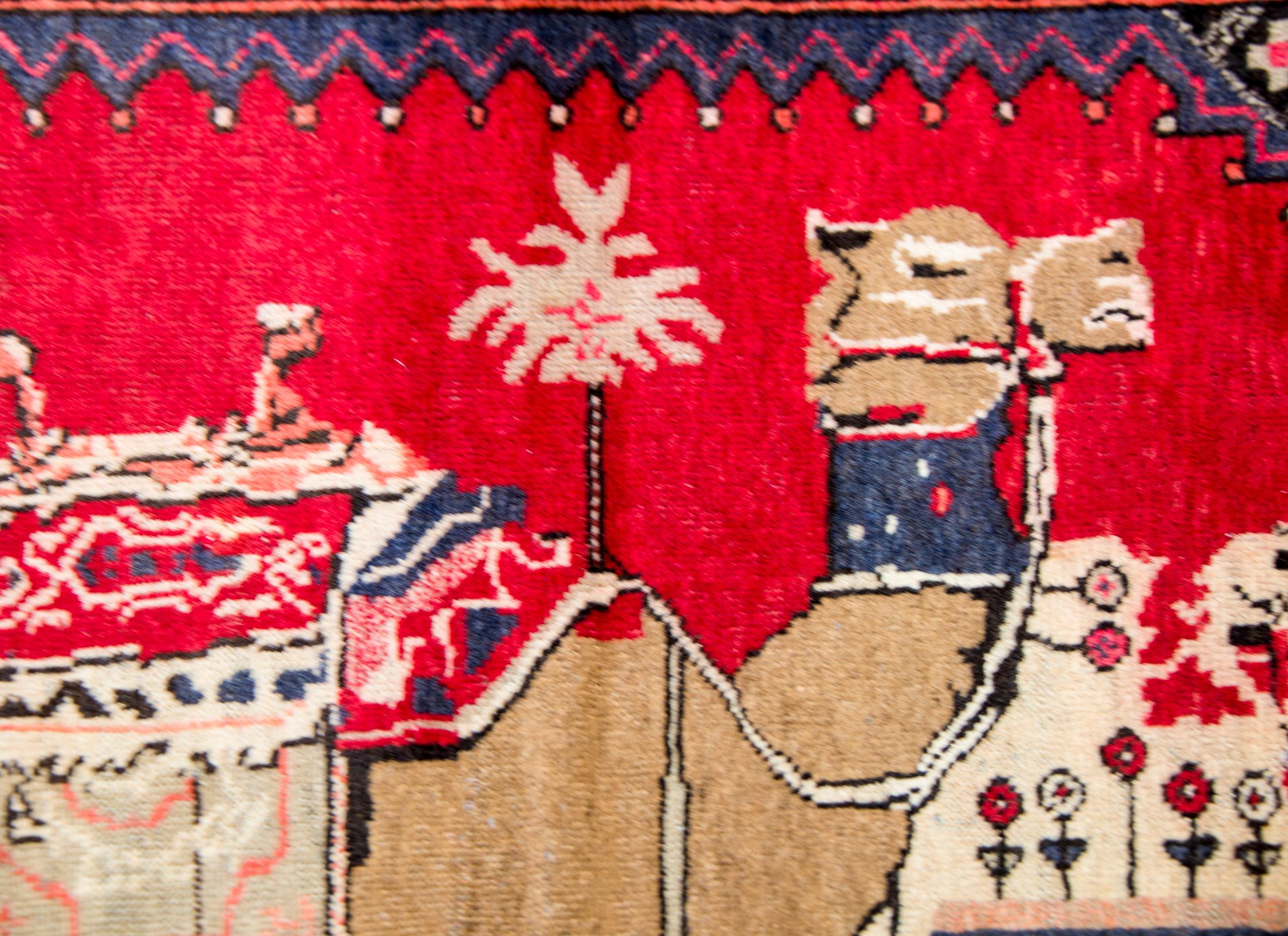 Teinture végétale Tapis Kelardasht pictural vintage en vente
