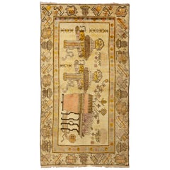 Tapis vintage pictural Khotan, vers 1920 4'11  x 2,40 m