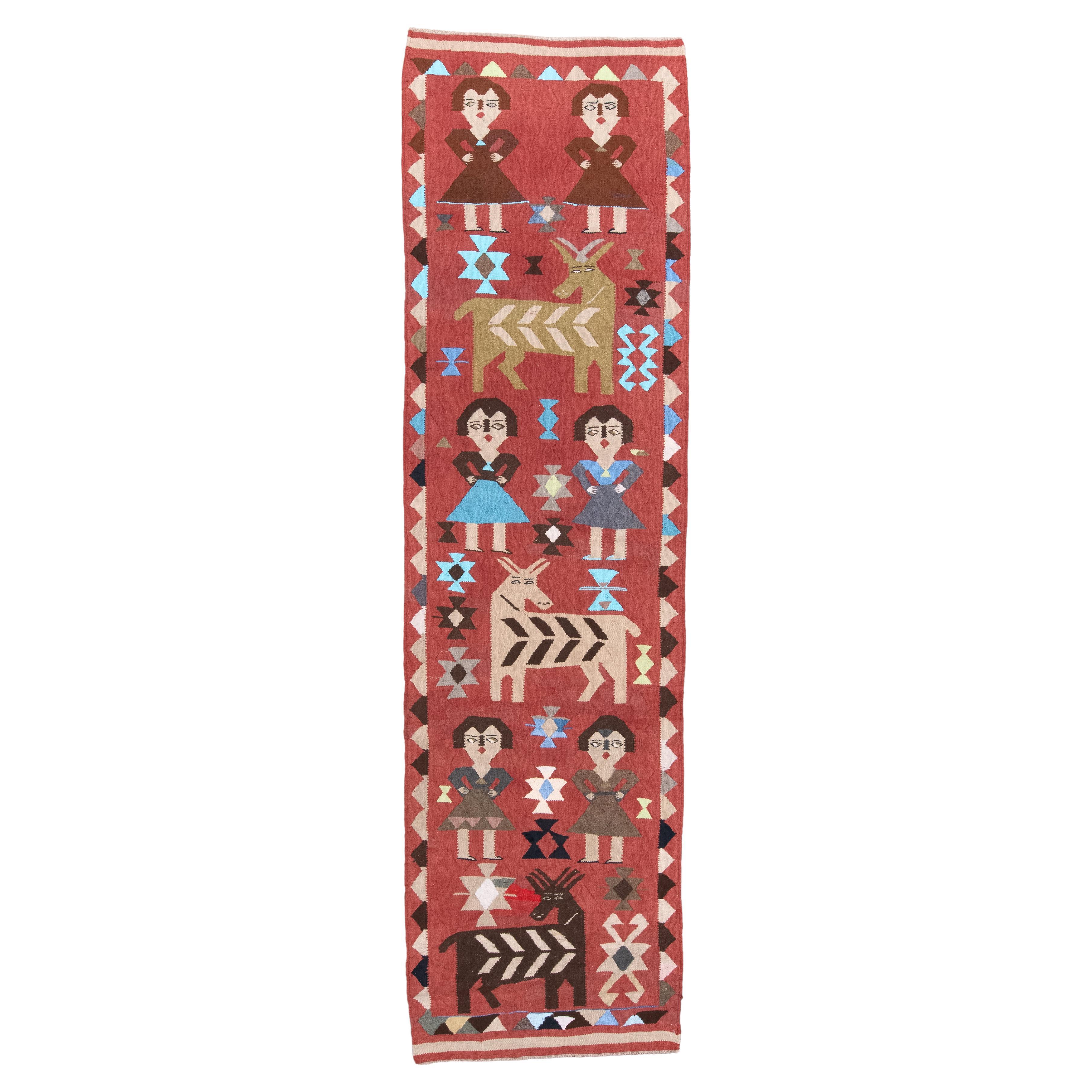 Vintage Pictorial Kilim Runner