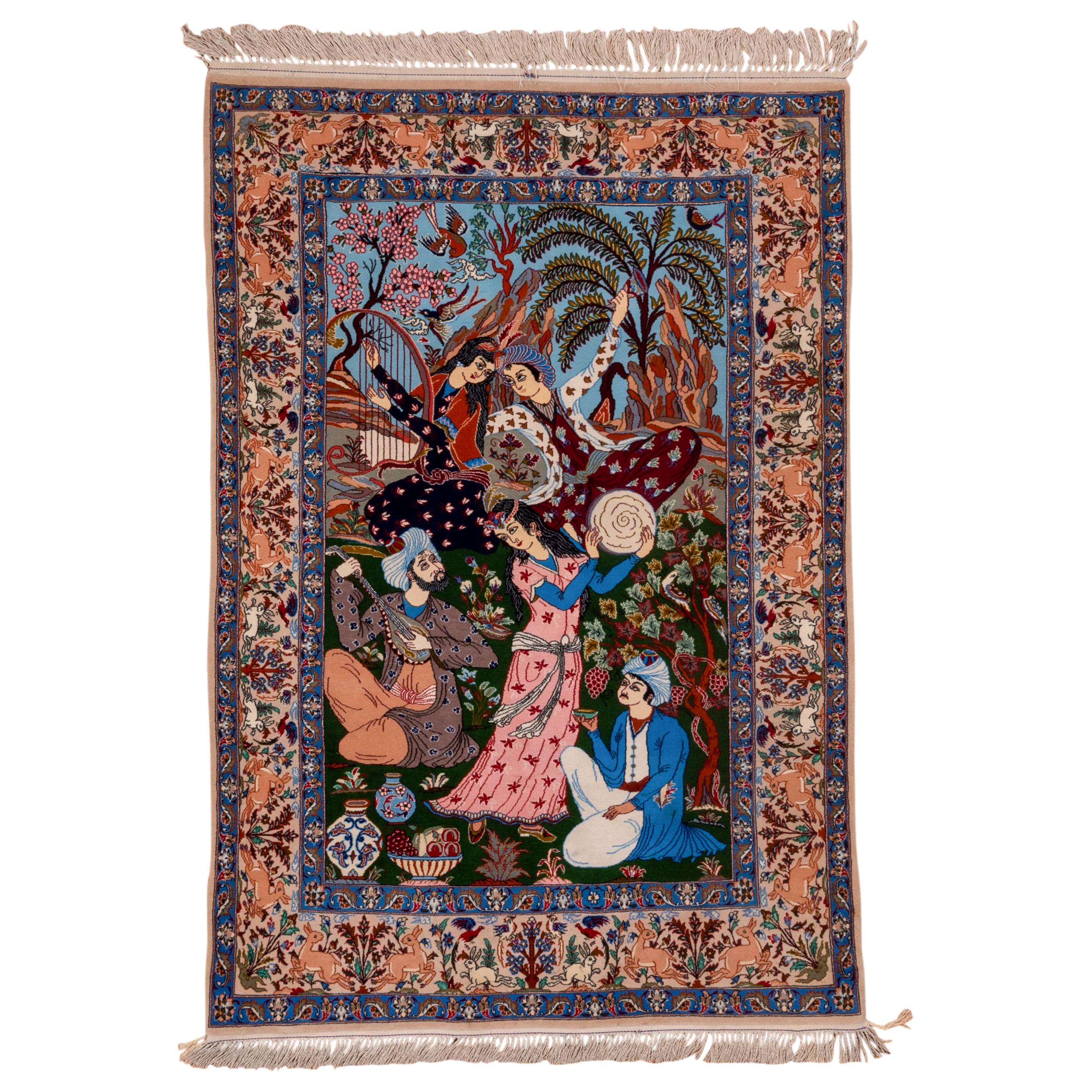 Vintage Pictorial Persian Isfahan Rug