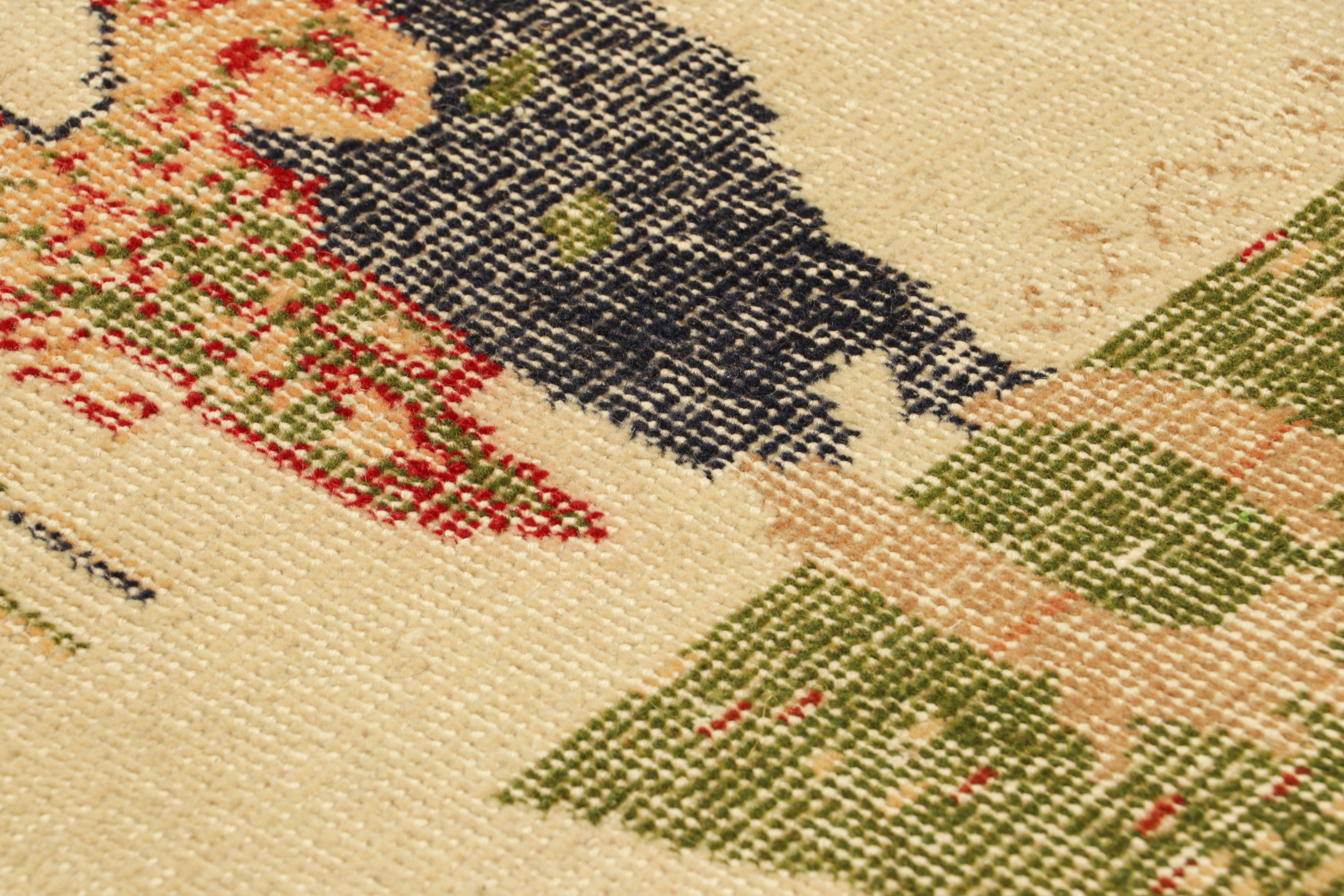 Hand knotted in wool, this 2×3 vintage Turkish rug has a rare pictorial design with twin roosters—an exciting new curation from Rug & Kilim. 

On the Design: 

Pictorial rugs, like this one, tell some of the richest stories in any provenance, and