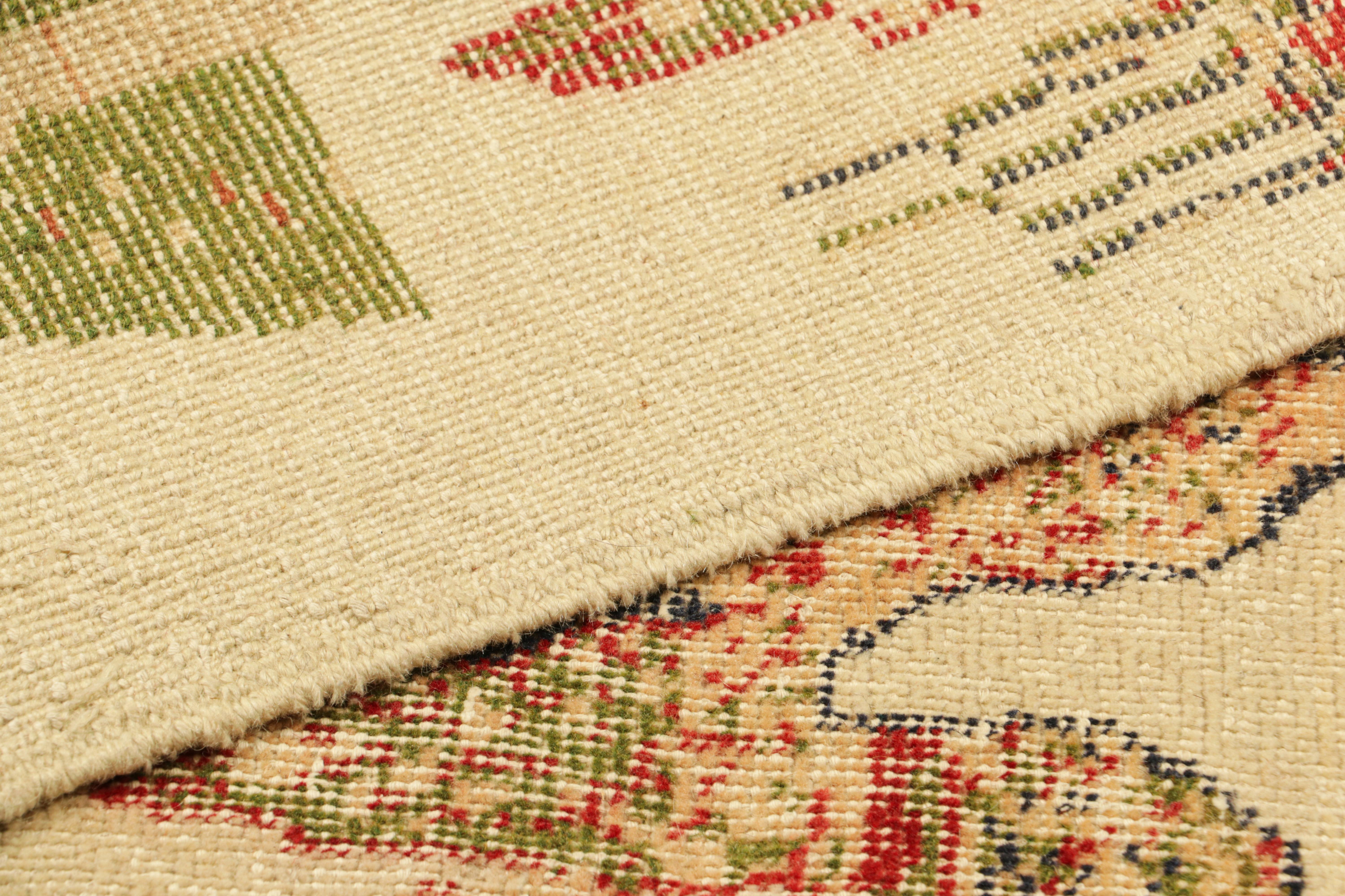 Wool Vintage PIctorial Rug in Beige with Twin Roosters, from Rug & Kilim For Sale
