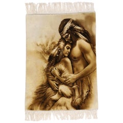 Retro Pictorial Rug with Native American Couple, Tapestry Wall Hanging