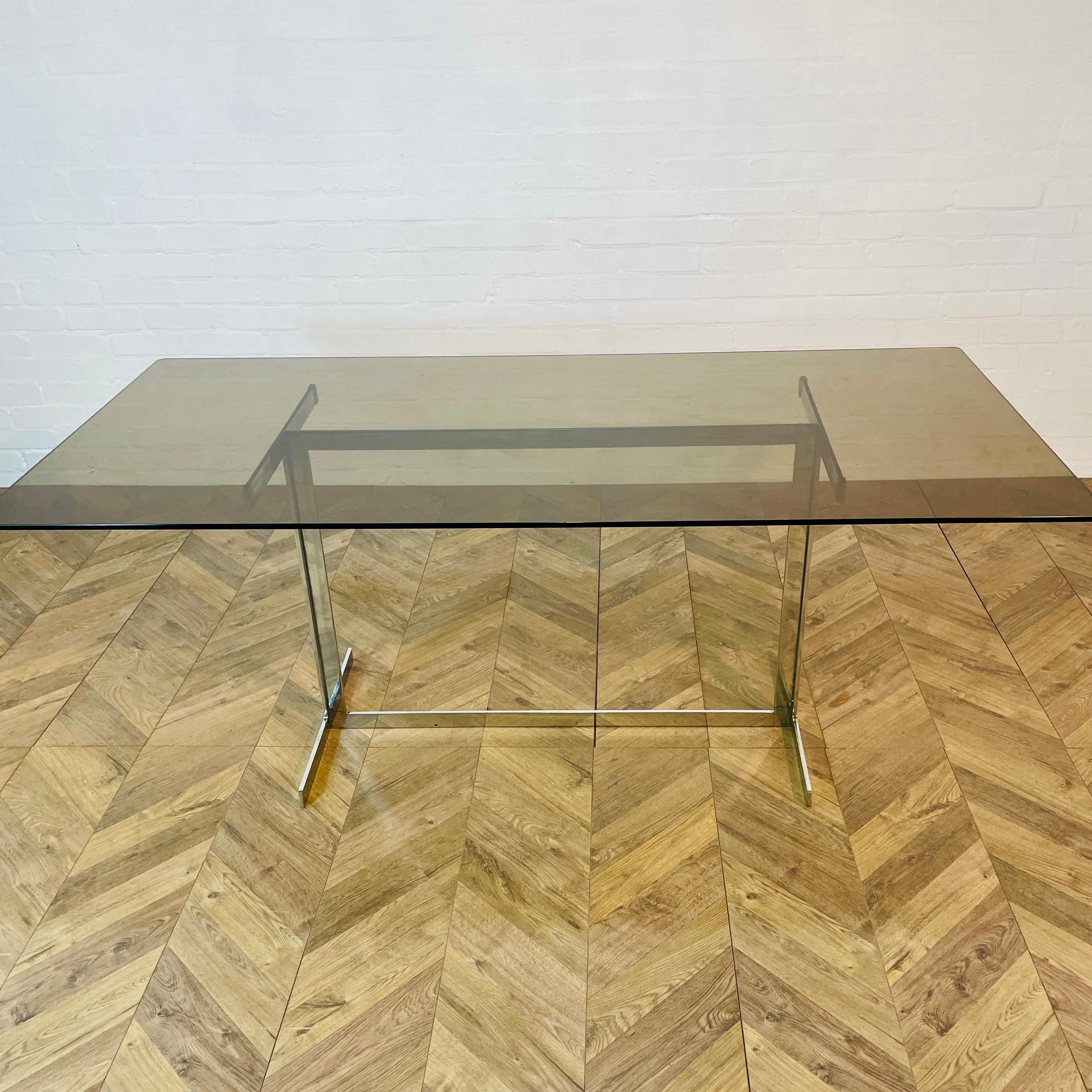 Vintage Pieff Smoked Glass + Chrome Dining Table by Tim Bates, 1970s 4