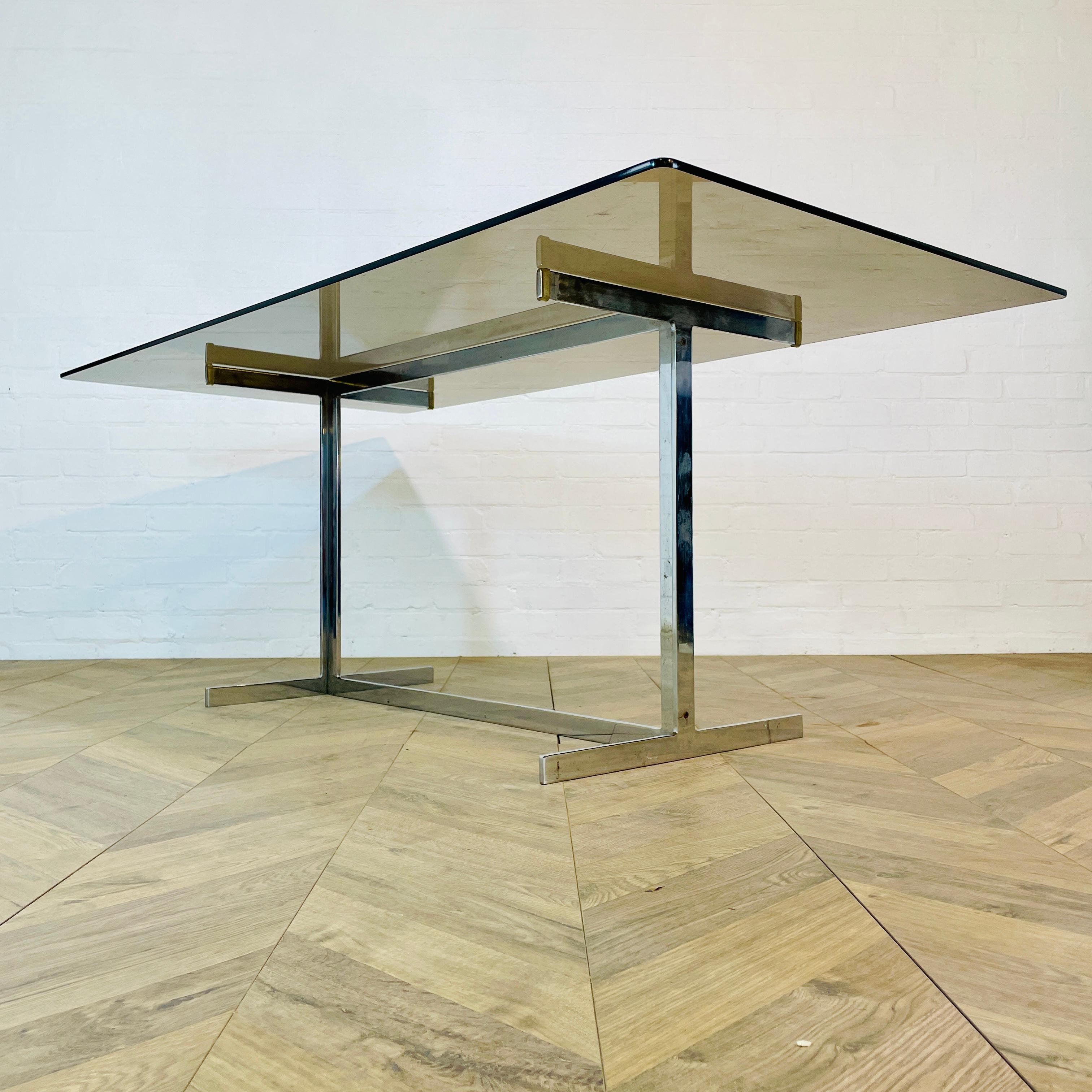 Vintage Pieff Smoked Glass + Chrome Dining Table by Tim Bates, 1970s 8