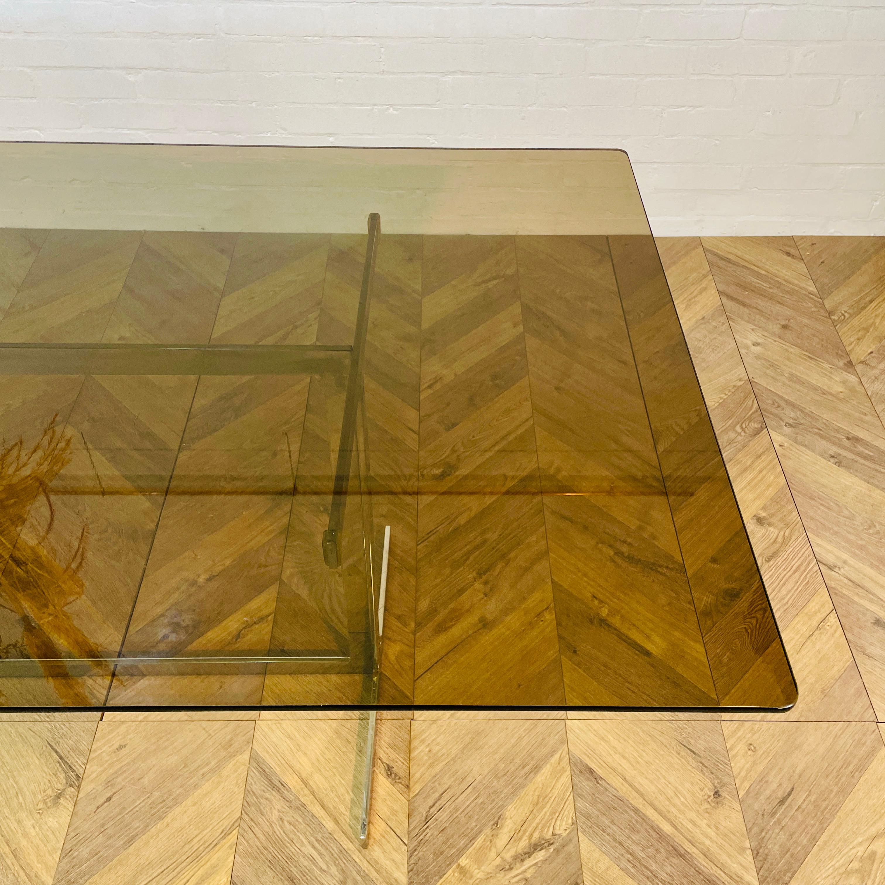 Mid-Century Modern Vintage Pieff Smoked Glass + Chrome Dining Table by Tim Bates, 1970s