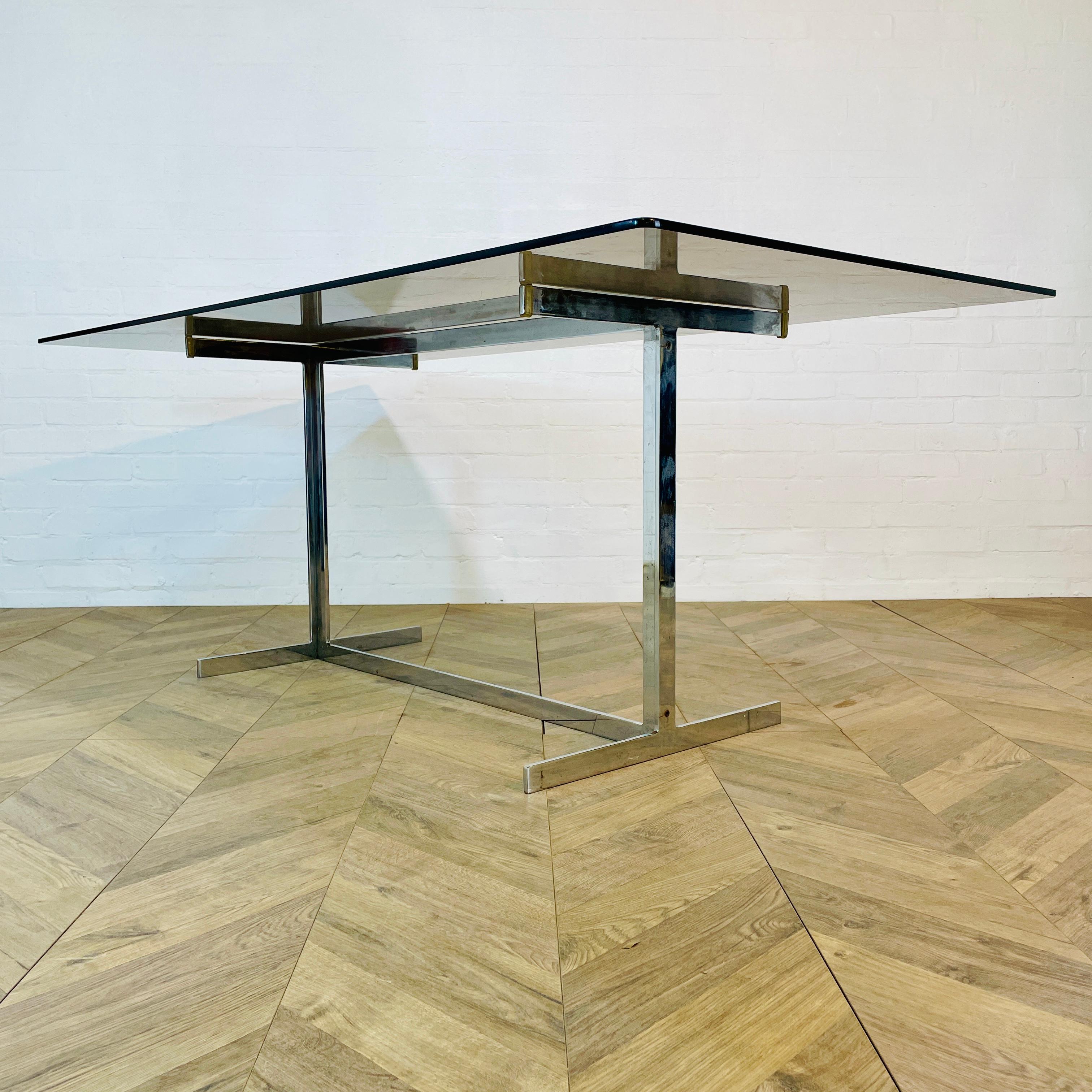 Vintage Pieff Smoked Glass + Chrome Dining Table by Tim Bates, 1970s 1