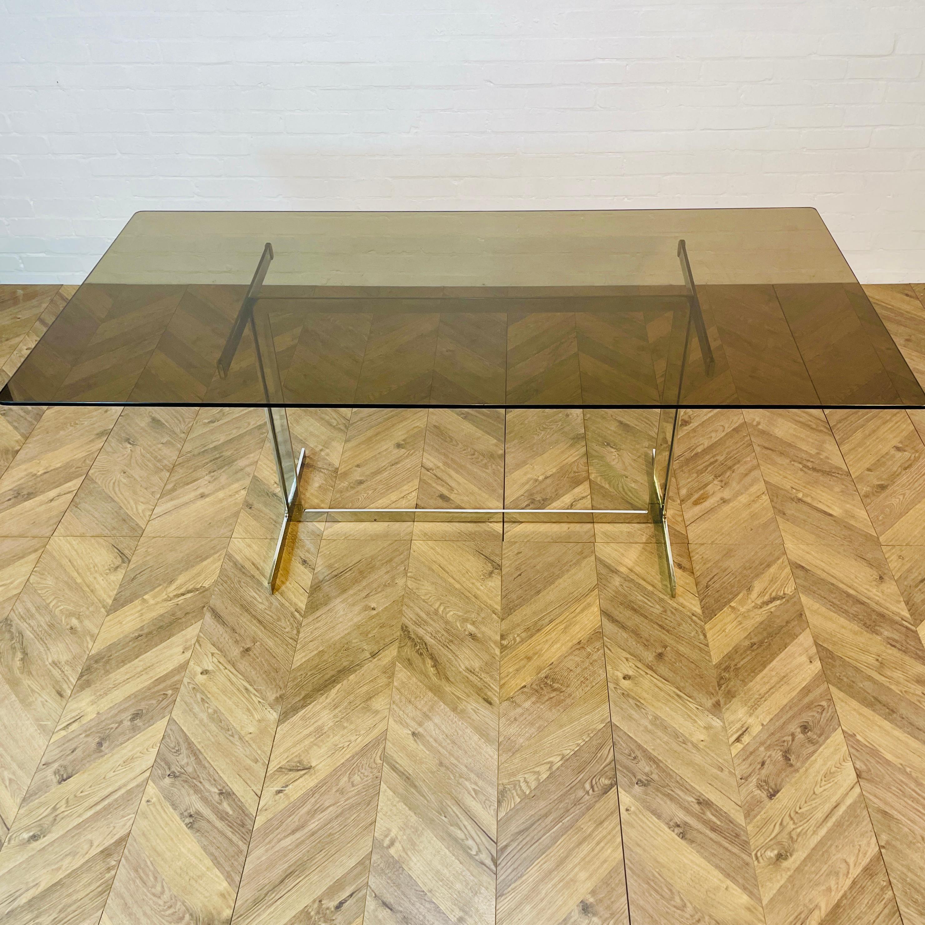 Vintage Pieff Smoked Glass + Chrome Dining Table by Tim Bates, 1970s 2