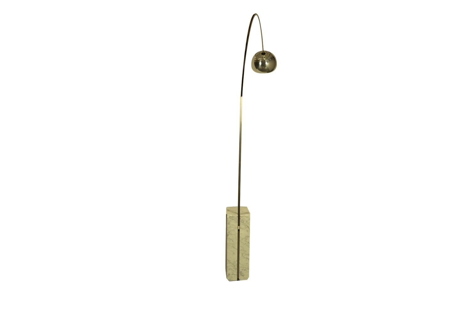 Vintage Pier Giacomo Achille Castiglioni Flos 'Arco' Marble Steel Floor Lamp In Good Condition For Sale In Baltimore, MD