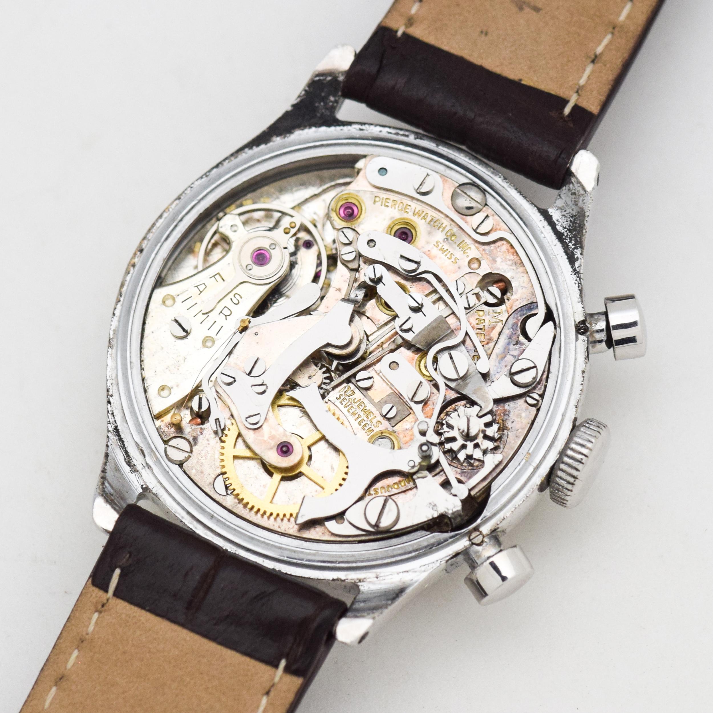 Vintage Pierce Chronograph Chrome and Stainless Steel Watch, 1940s 2
