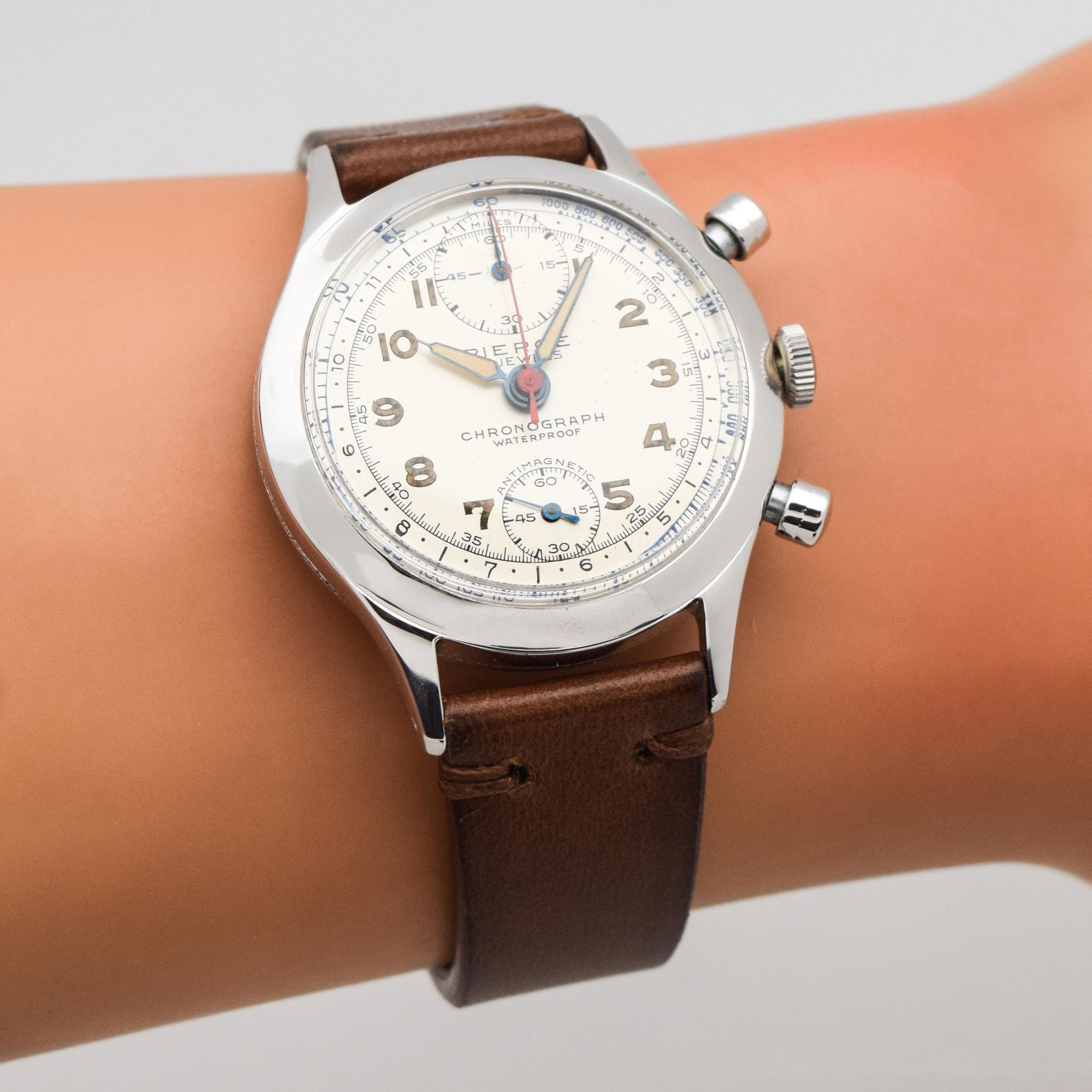 Montre chronographe Pierce vintage en chrome et acier inoxydable, années 1960-1970 2