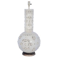 Vintage Pierced Blanc de Chine and Bisque Porcelain Lamp
