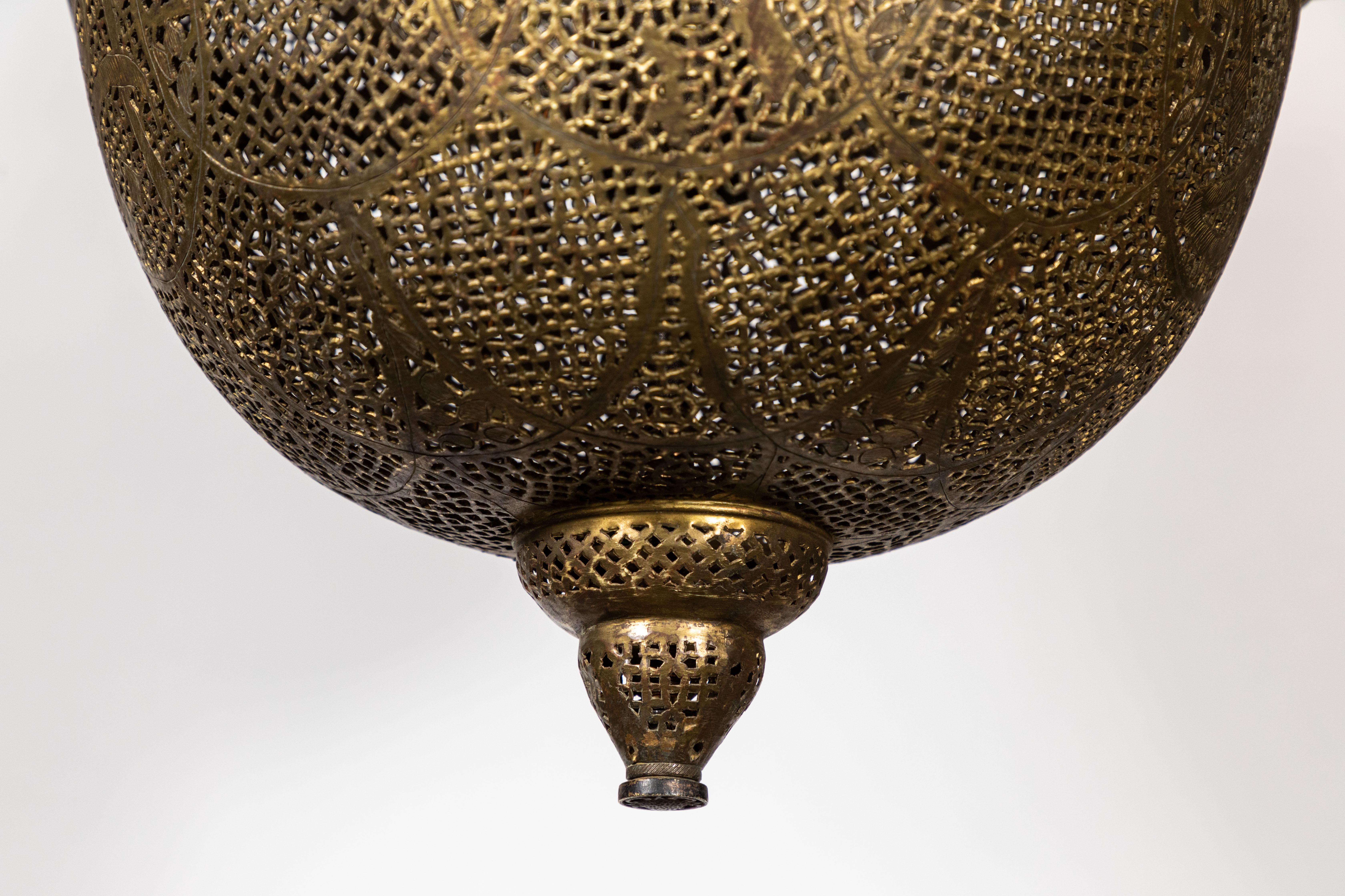 20th Century Vintage Pierced Brass Moroccan Pendant Light