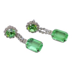 Vintage Pierced Earrings Faux Topaz And Rhinestones