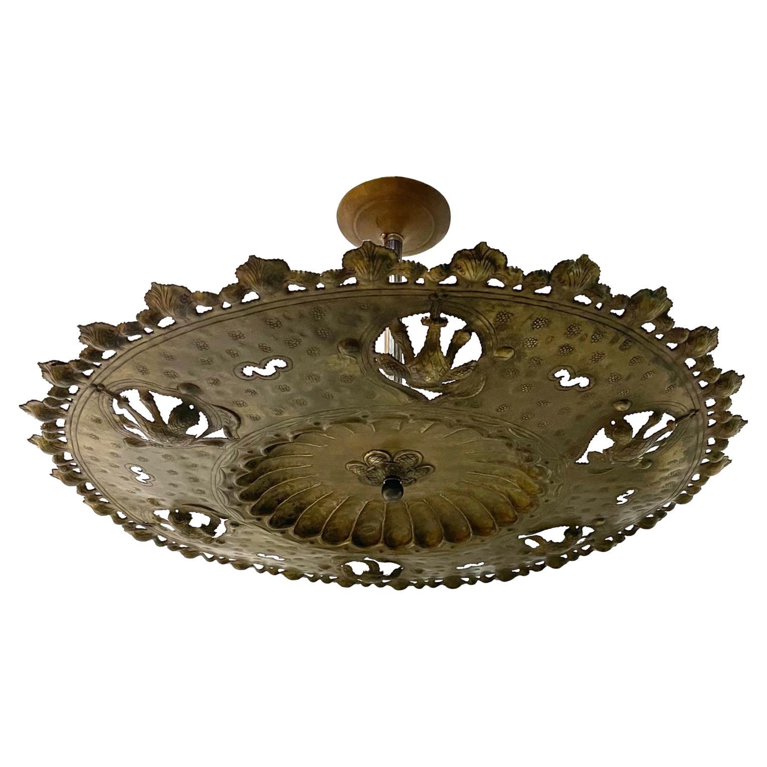 Vintage Pierced Metal Light Fixture For Sale