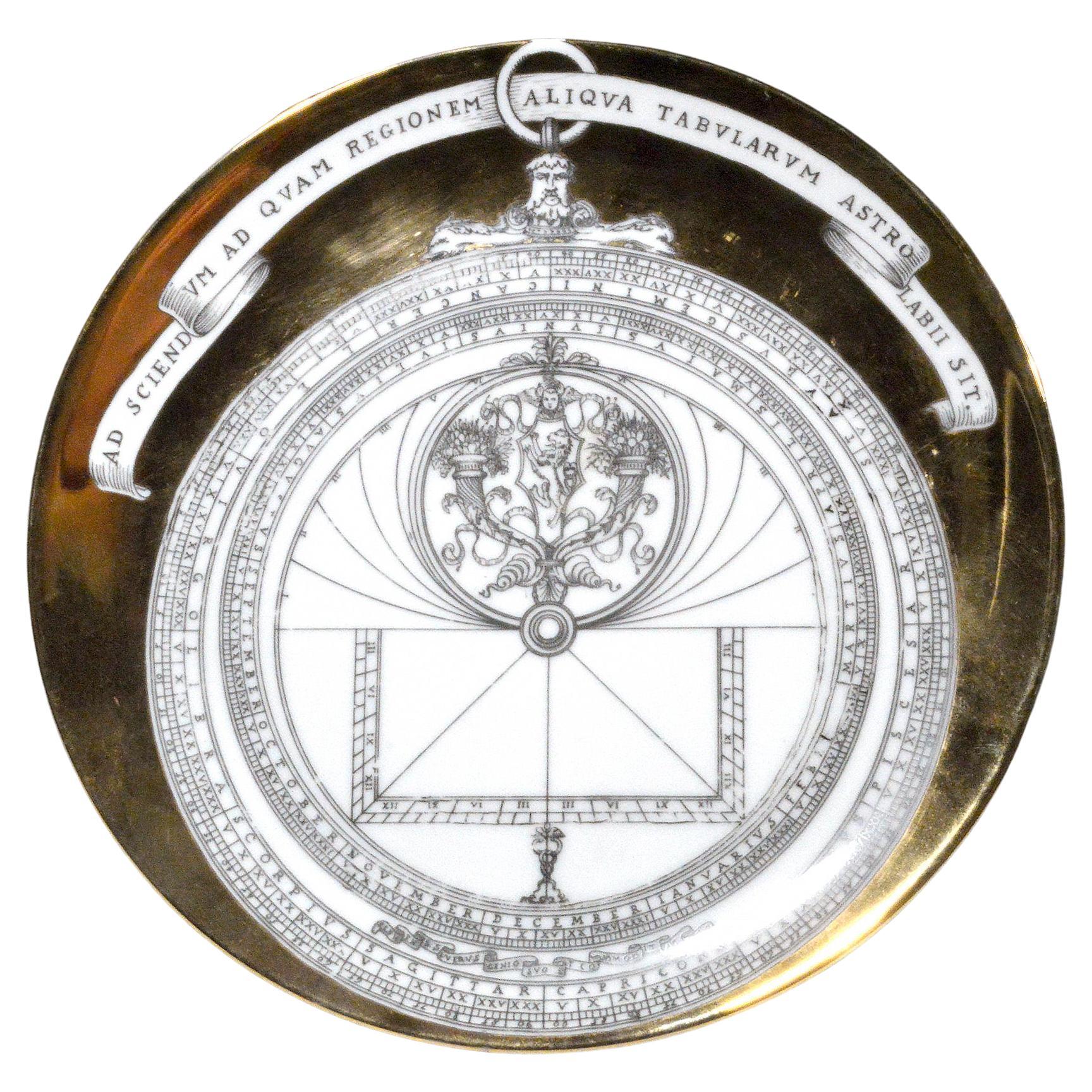 Vintage Piero Fornasetti Astrolabe Porcelain Plate, #11 in Astrolabio Pattern