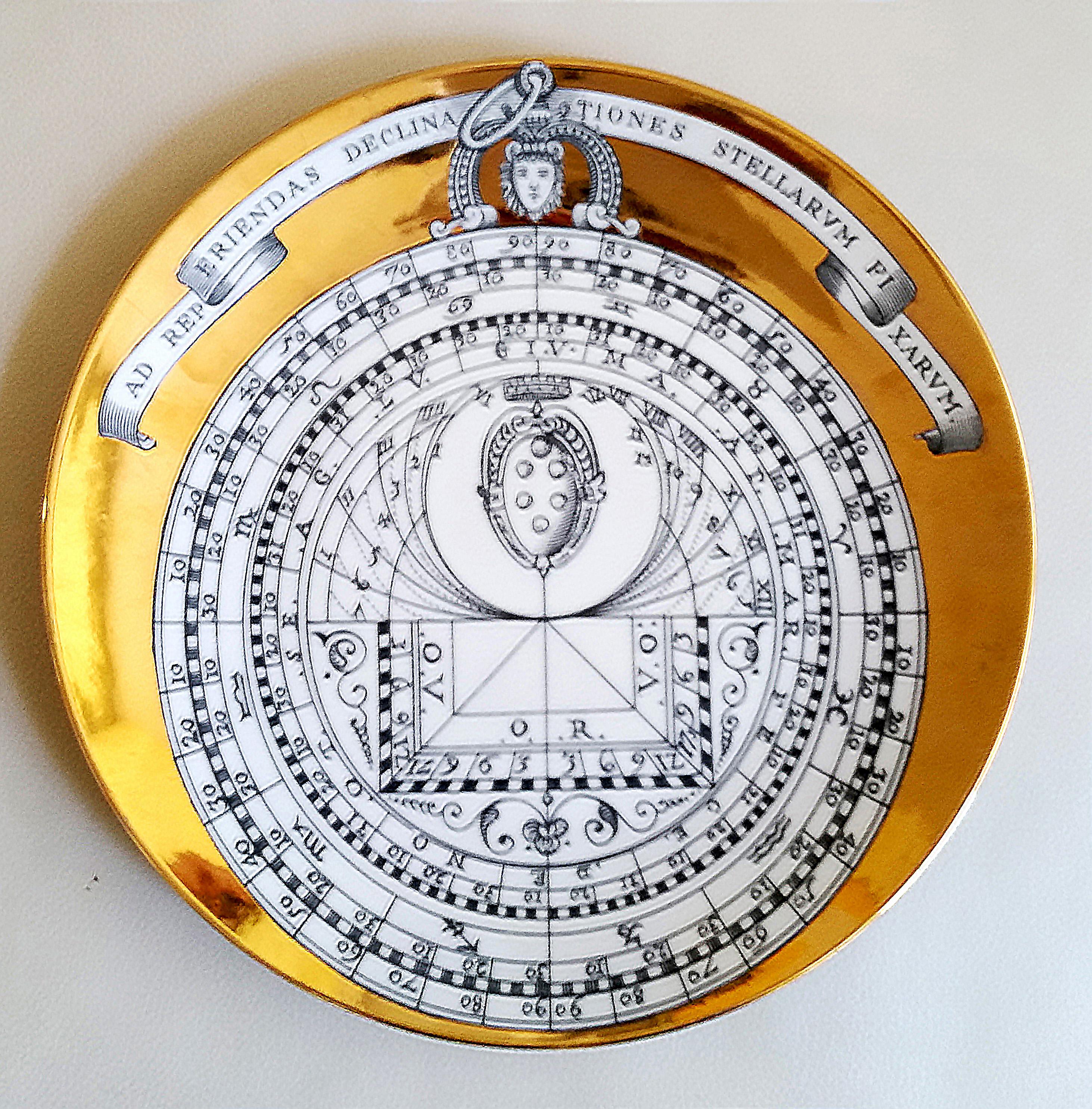 Vintage Piero Fornasetti Astrolabe Porcelain Plate, Dated 1966 In Good Condition In Downingtown, PA