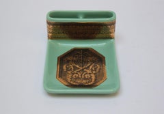 Vintage Piero Fornasetti "Caduceus" Lithograph Gilt Porcelain Green Ashtray