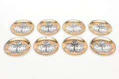 Vintage PIero Fornasetti Chariot Porcelain Gilded Coasters Set of 8 Barware