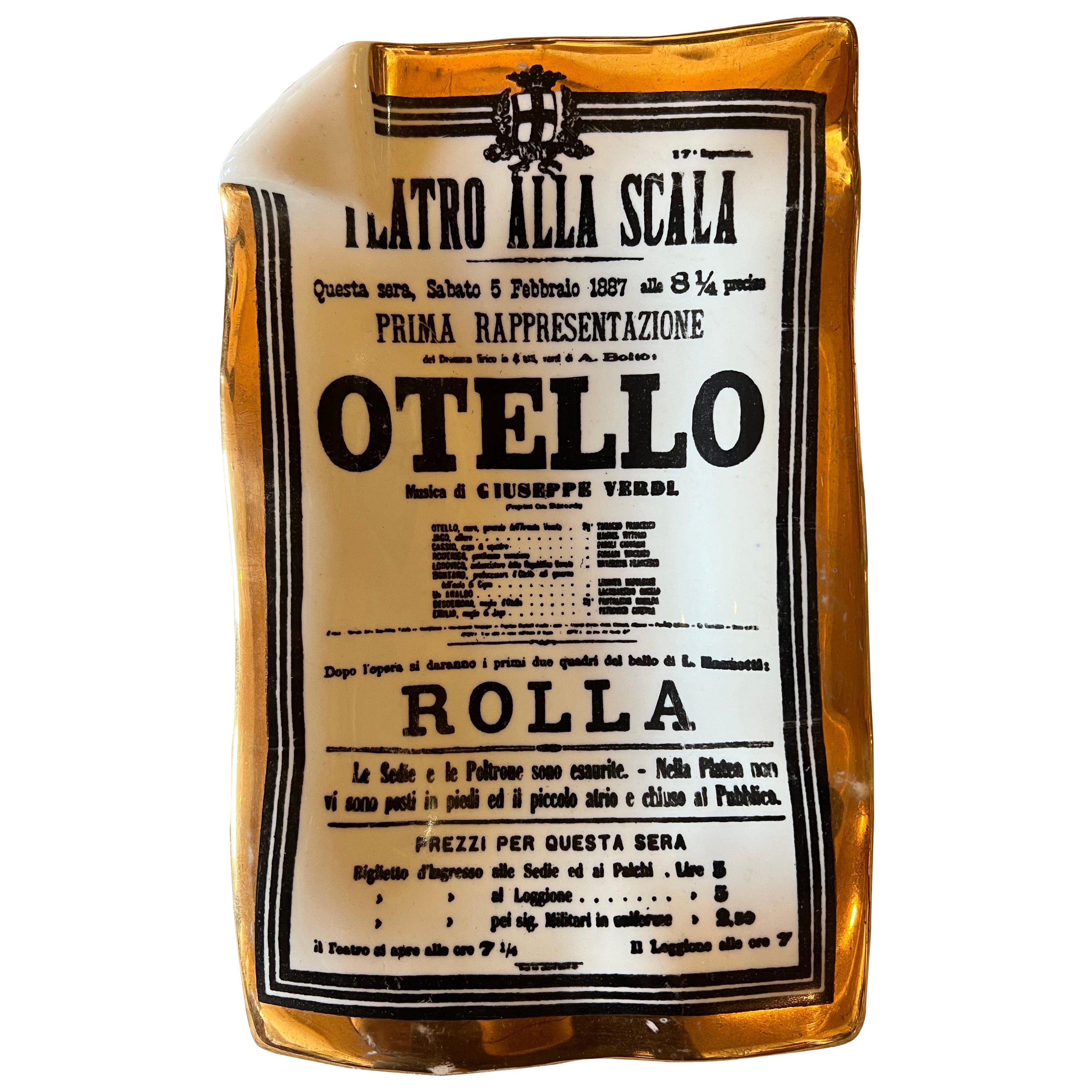 Vintage Piero Fornasetti Gilt Porcelain Dish Cigar Ashtray Otello Opera Italy