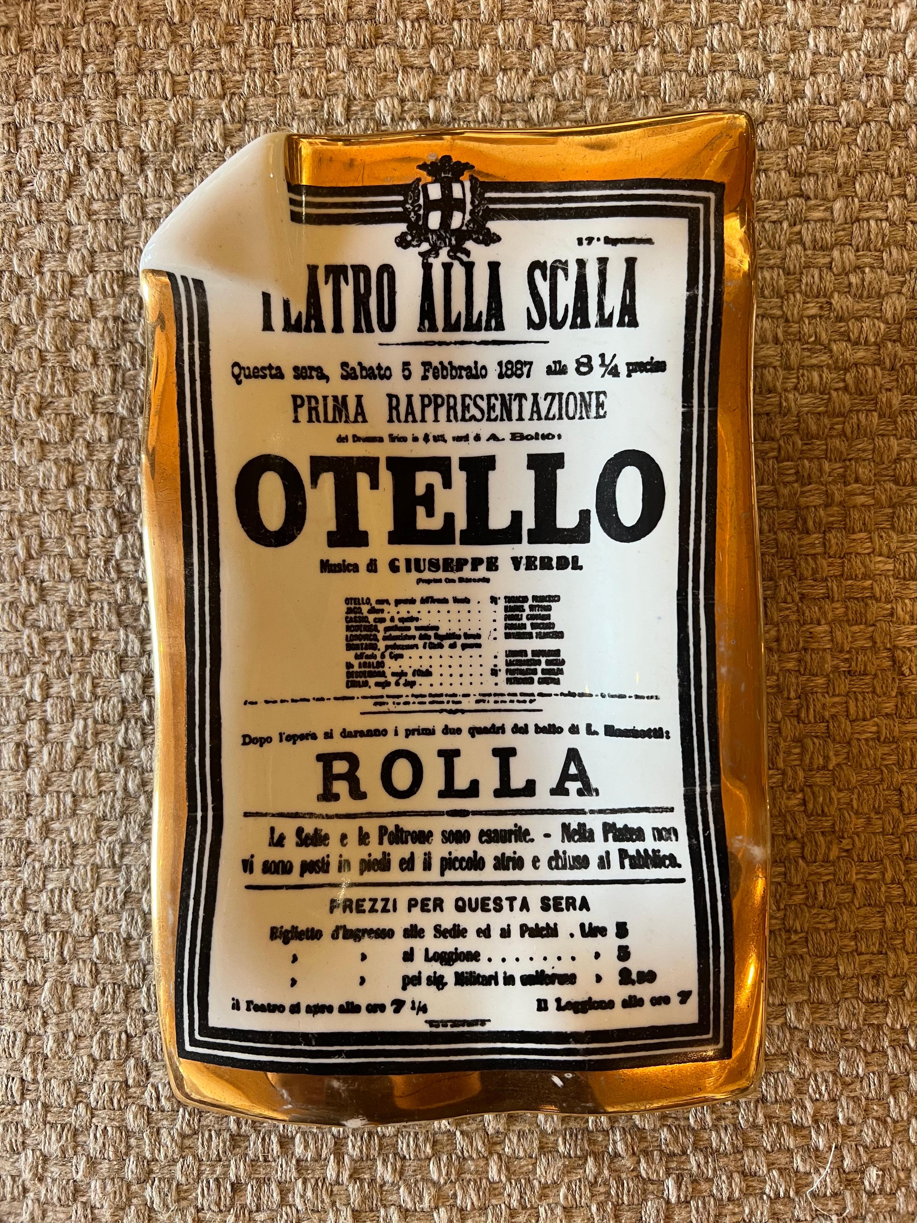 Vintage Piero Fornasetti Gilt Porcelain Dish Cigar Ashtray Otello Opera Italy