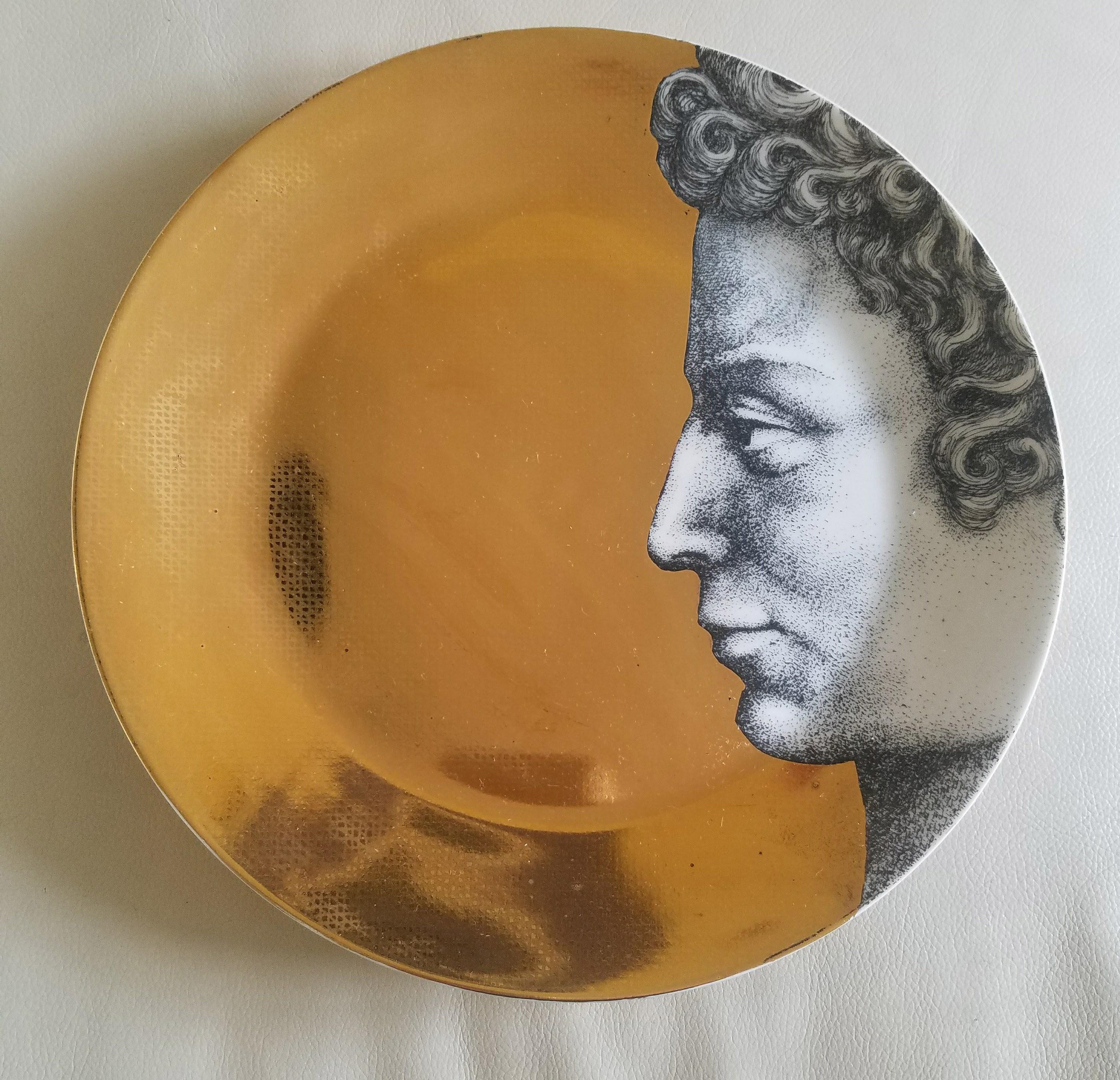 Vintage Piero Fornasetti Gold Adam Porcelain Plates, 1970s-1980s 8