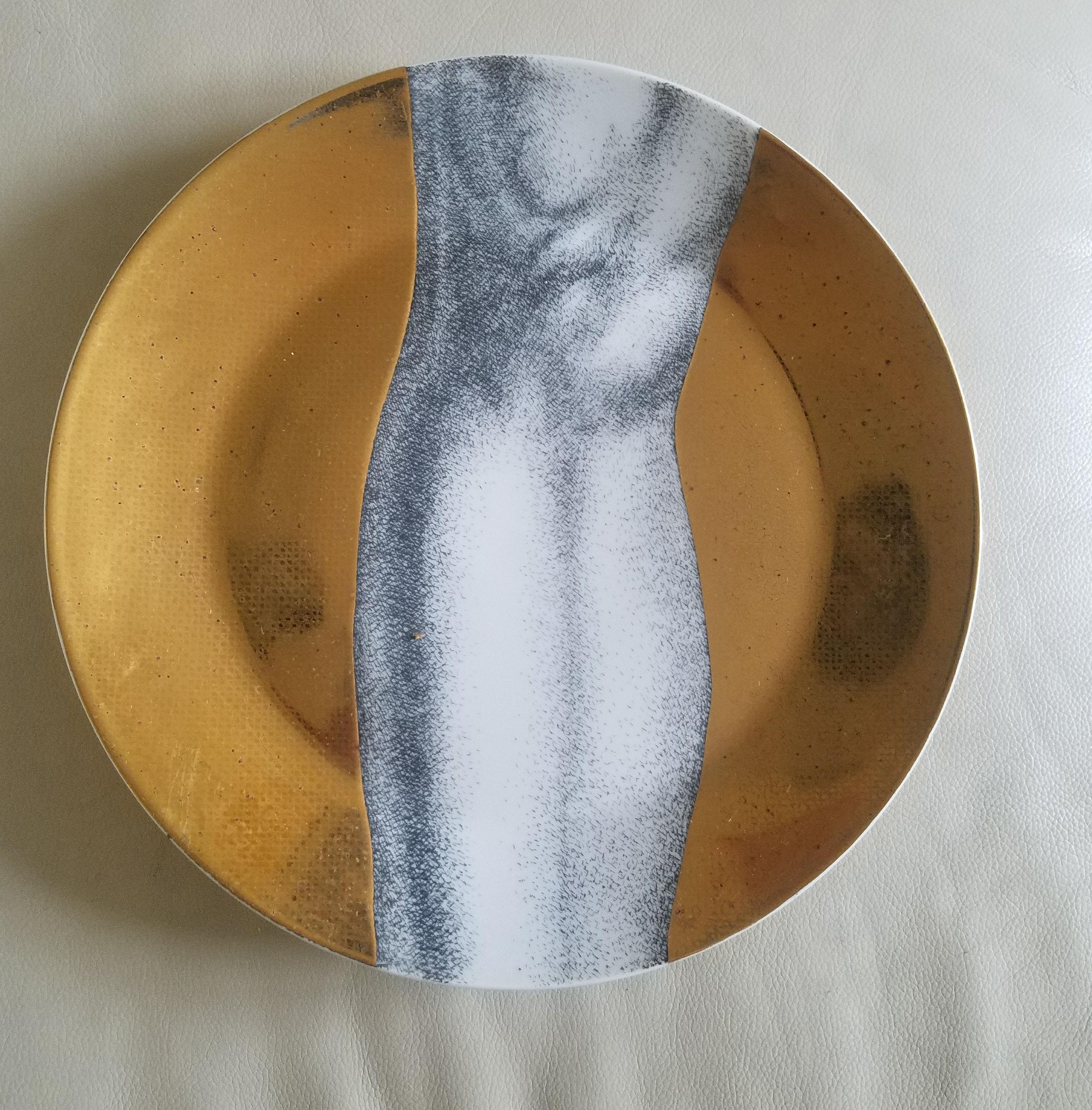 Italian Vintage Piero Fornasetti Gold Adam Porcelain Plates, 1970s-1980s