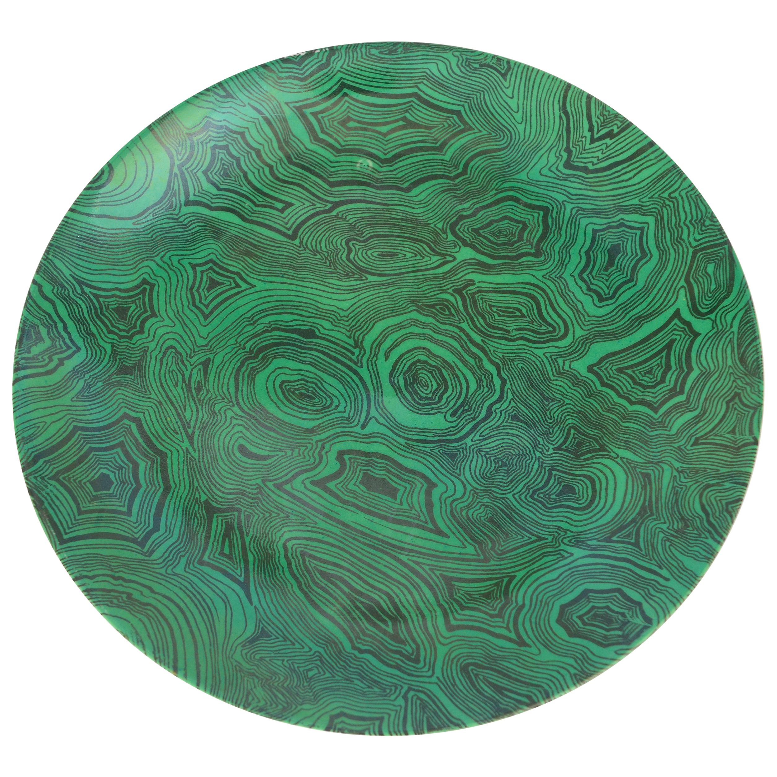Vintage Piero Fornasetti Green Faux Malachite Plate, circa 1950