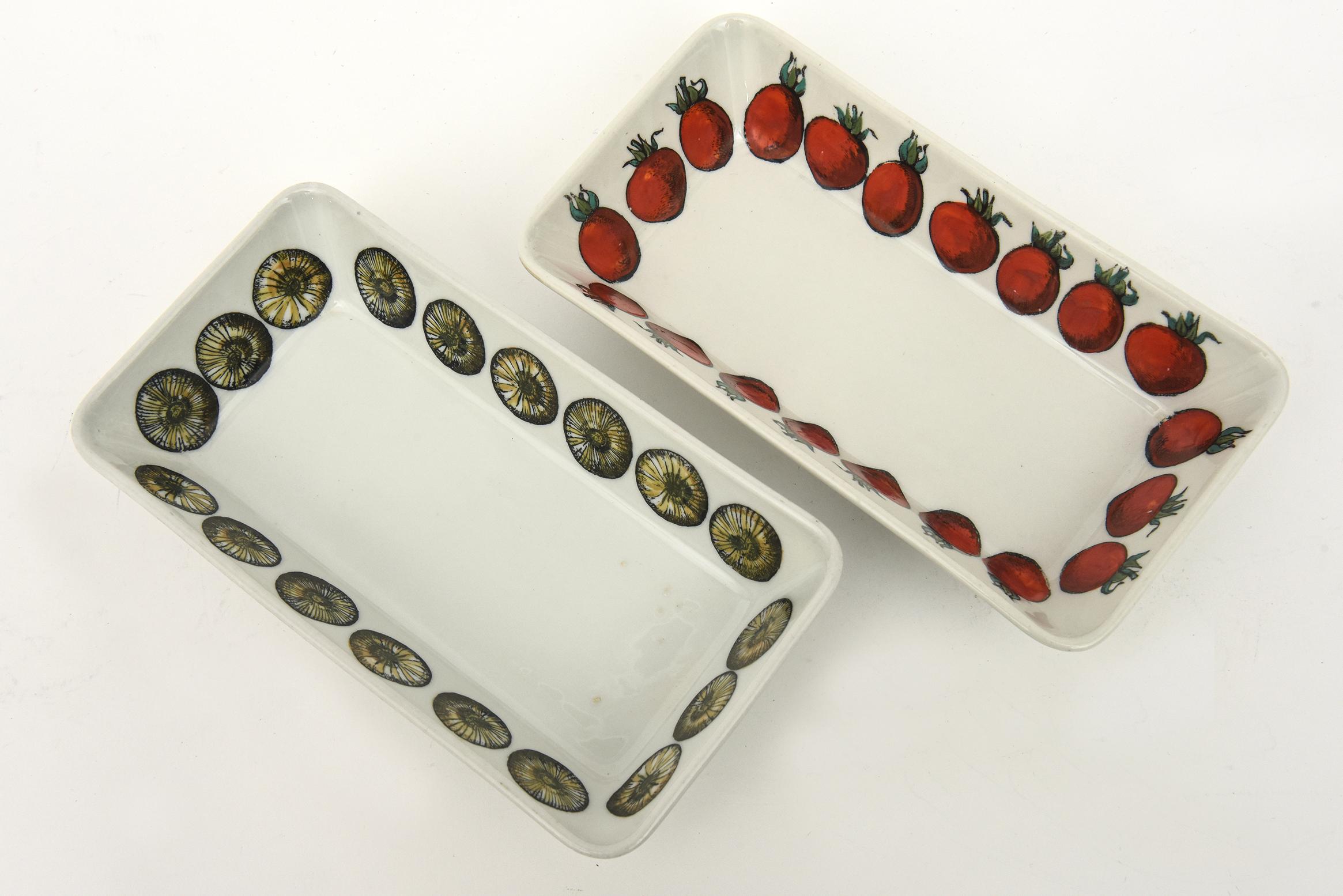 Mid-Century Modern Vintage Piero Fornasetti Hallmarked Porcelain Rectangle Serving Bowls Pair Of For Sale