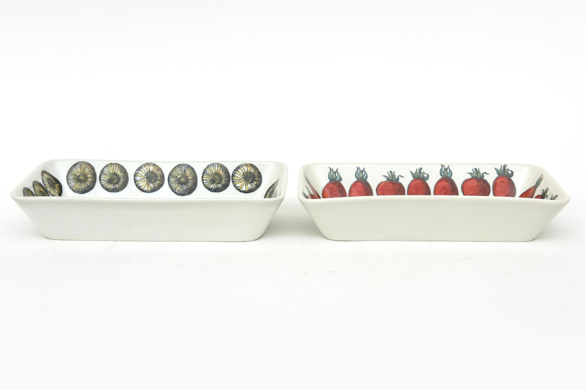 Italian Vintage Piero Fornasetti Hallmarked Porcelain Rectangle Serving Bowls Pair Of For Sale