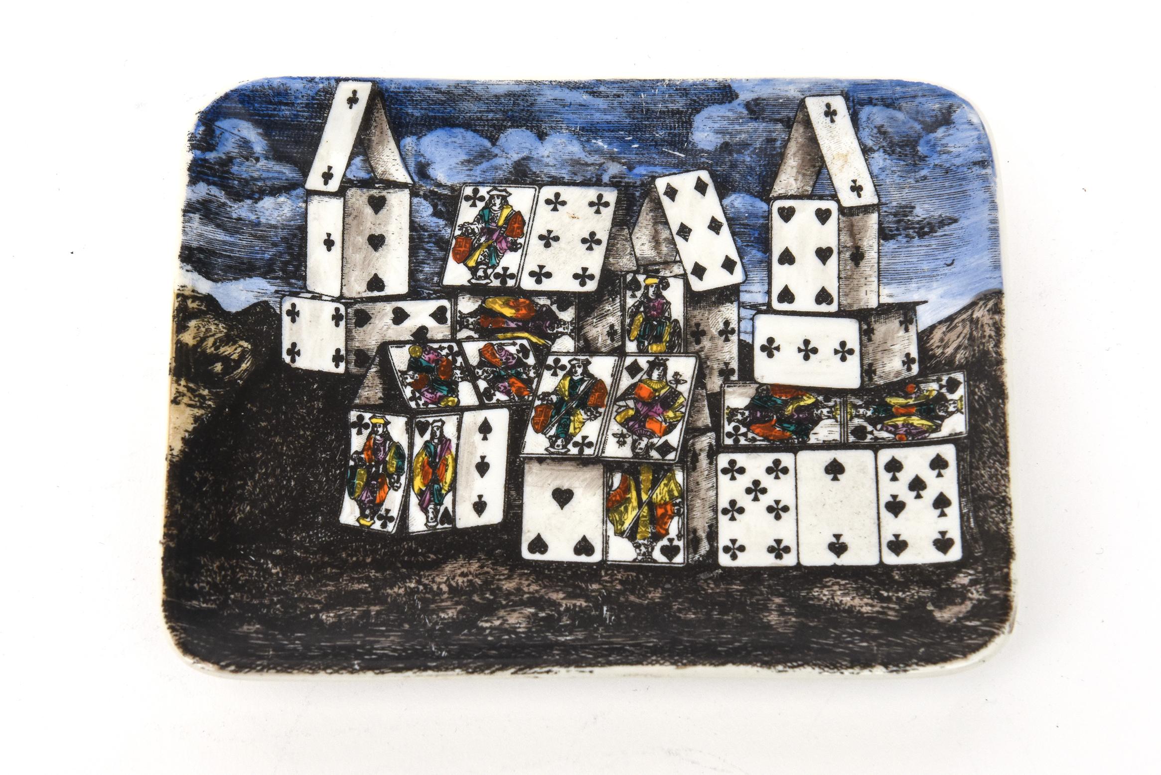 Vintage Piero Fornasetti House of Cards Surrealist Porcelain Tray