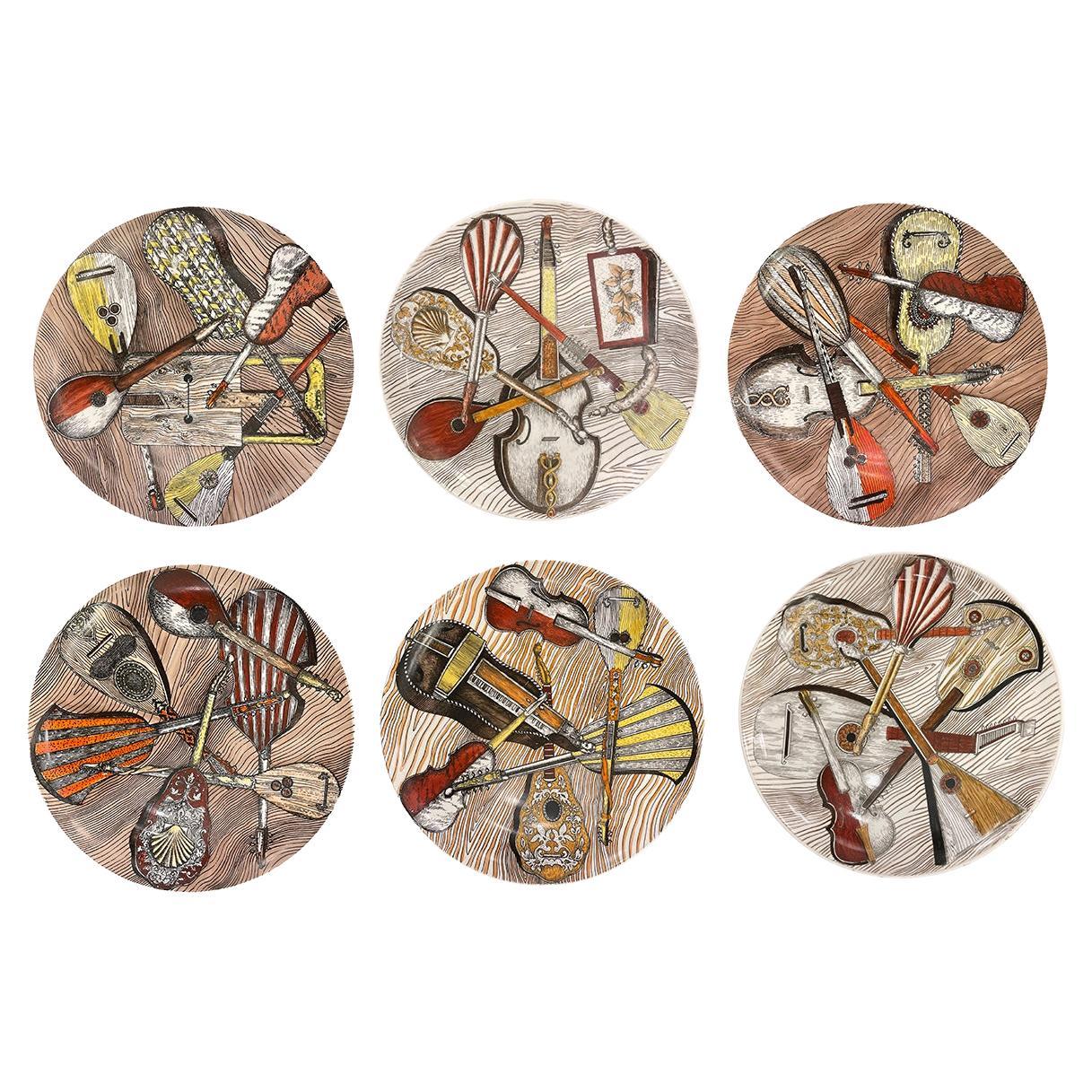 Vintage Piero Fornasetti Plates from the "Istrumenti Musicali" Series For Sale