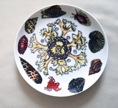 Piero Fornasetti Porcelain Plates, A Pair Decorated with Sea Shells and Anemones