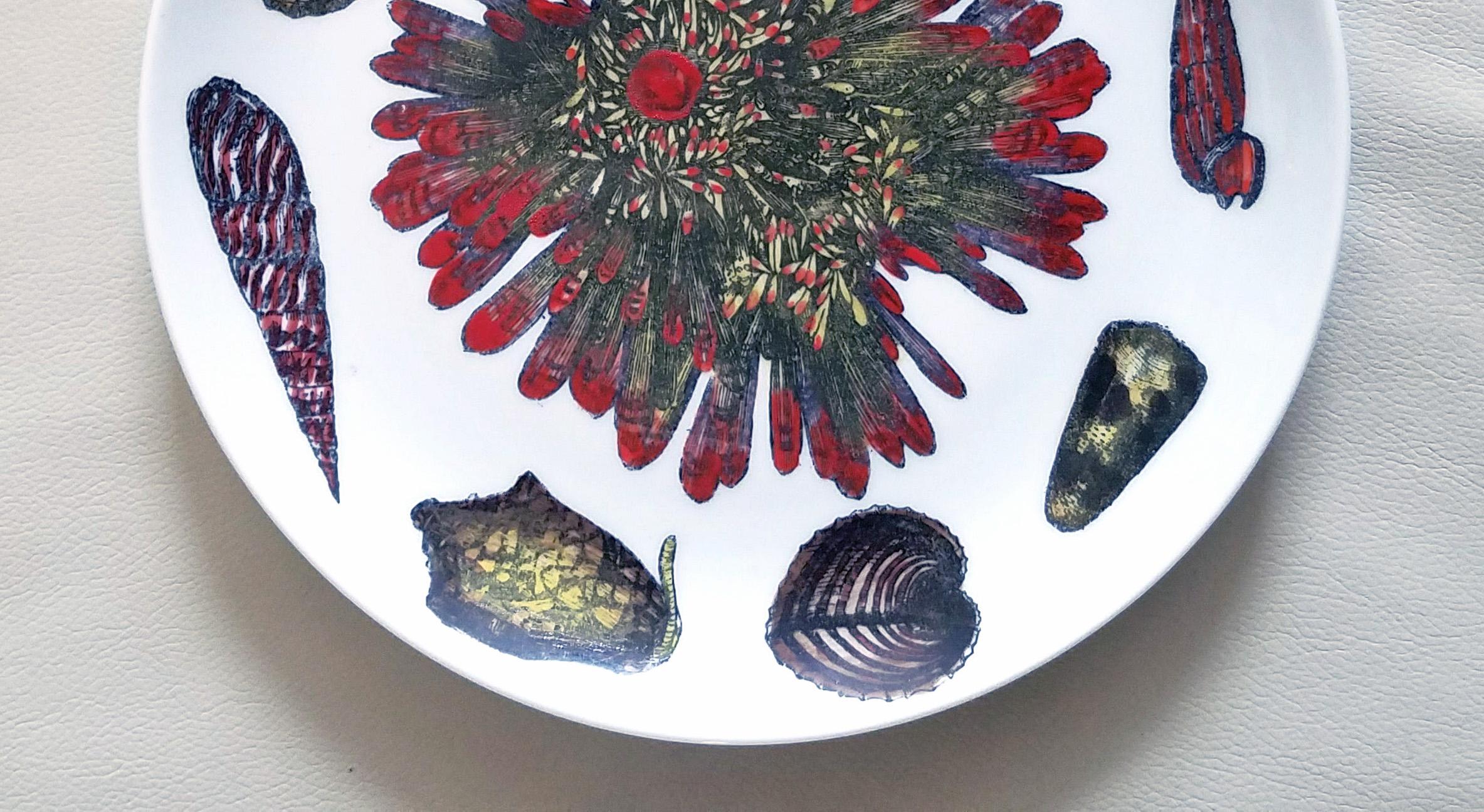 English Vintage Piero Fornasetti Porcelain Plates, Pair Decorated with Sea Anemones For Sale