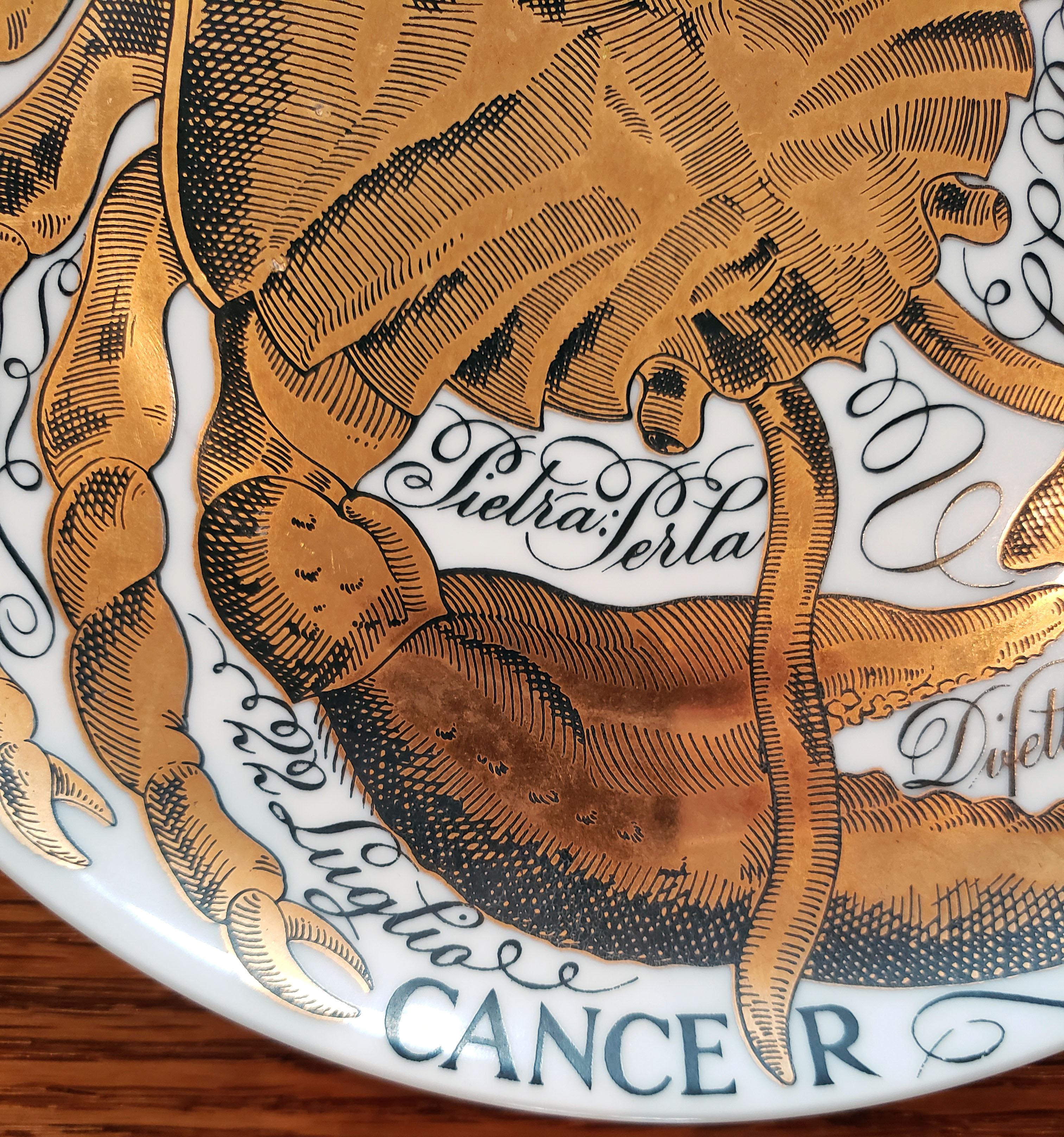 Mid-Century Modern Vintage Piero Fornasetti Porcelain Zodiac Plate, Cancer, Dated 1974, Astrali Ptn