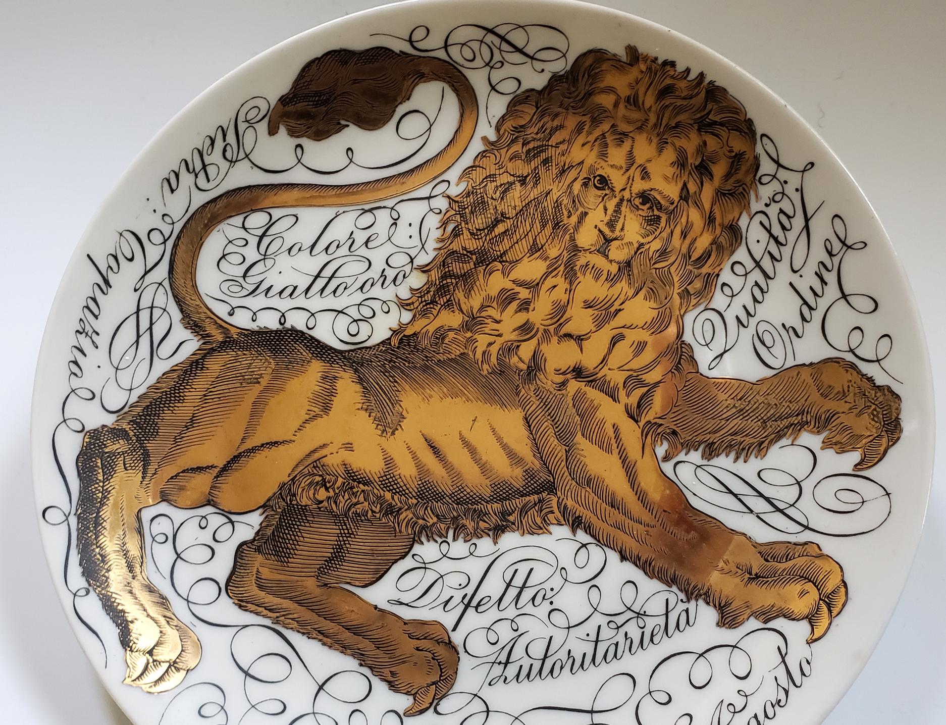 Mid-Century Modern Vintage Piero Fornasetti Porcelain Zodiac Plate, Leo, Dated 1965, No 2