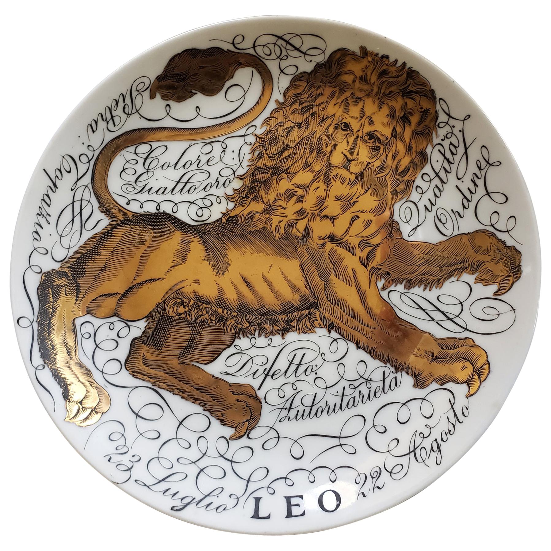 Vintage Piero Fornasetti Porcelain Zodiac Plate, Leo, Dated 1965, No 2