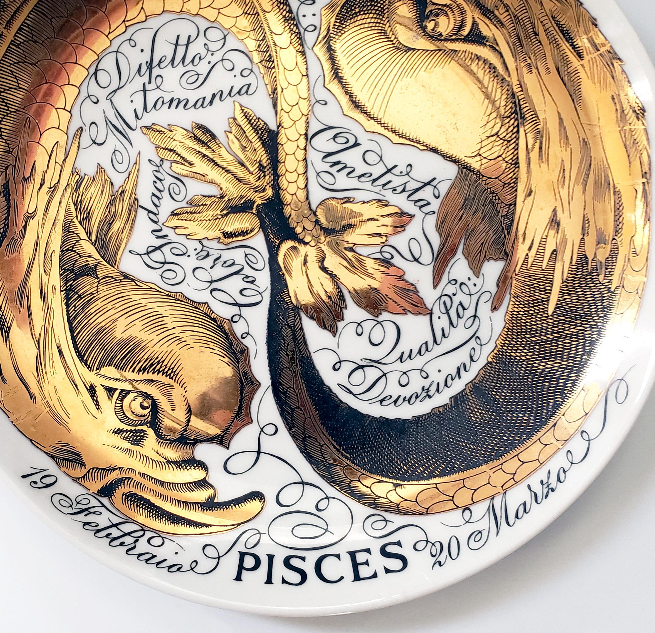 Vintage Piero Fornasetti Porcelain Zodiac Plate, Pisces, Astrali Pattern In Good Condition In Downingtown, PA