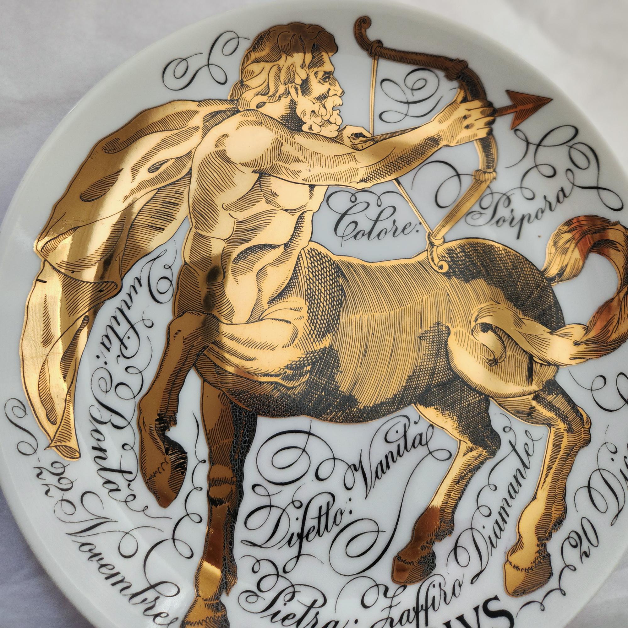 Mid-Century Modern Vintage Piero Fornasetti Porcelain Zodiac Plate, Sagittarius, Astrali Pattern