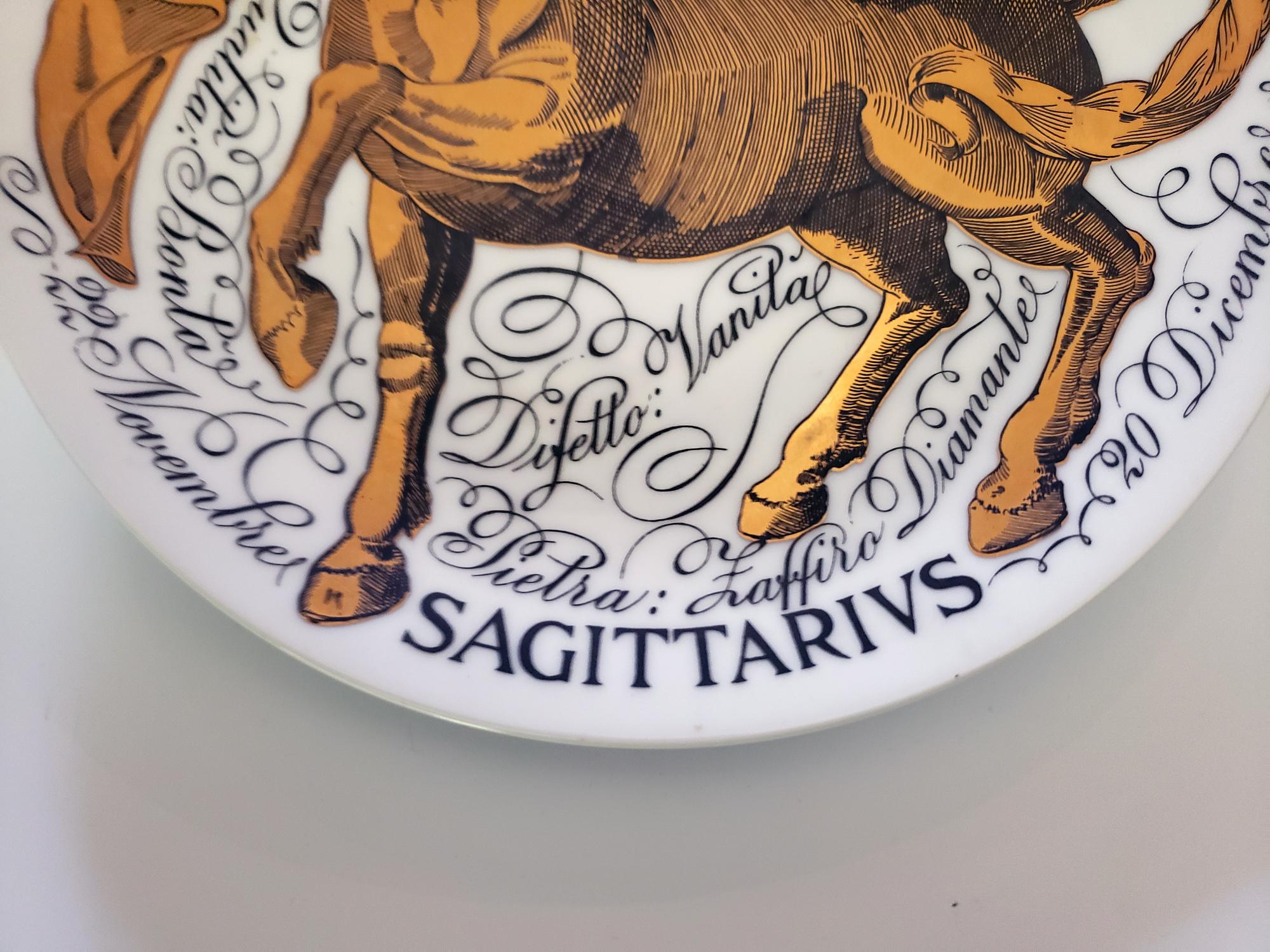 Vintage Piero Fornasetti Porcelain Zodiac Plate, Sagittarius, Dated 1975, No 12 In Good Condition In Downingtown, PA