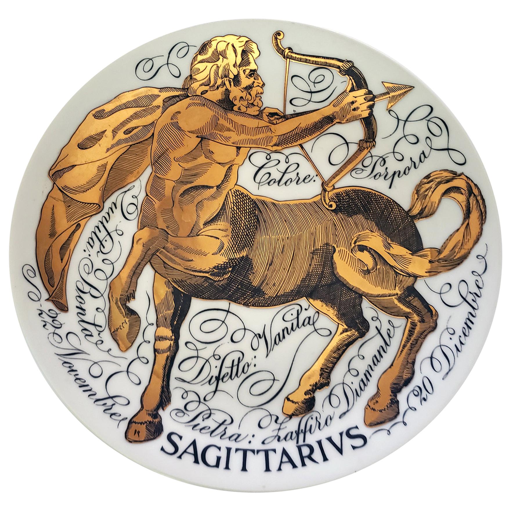 Vintage Piero Fornasetti Porcelain Zodiac Plate, Sagittarius, Dated 1975, No 12