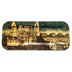 Vintage Piero Fornasetti Rectangular Metal Tray, named Città di Carte