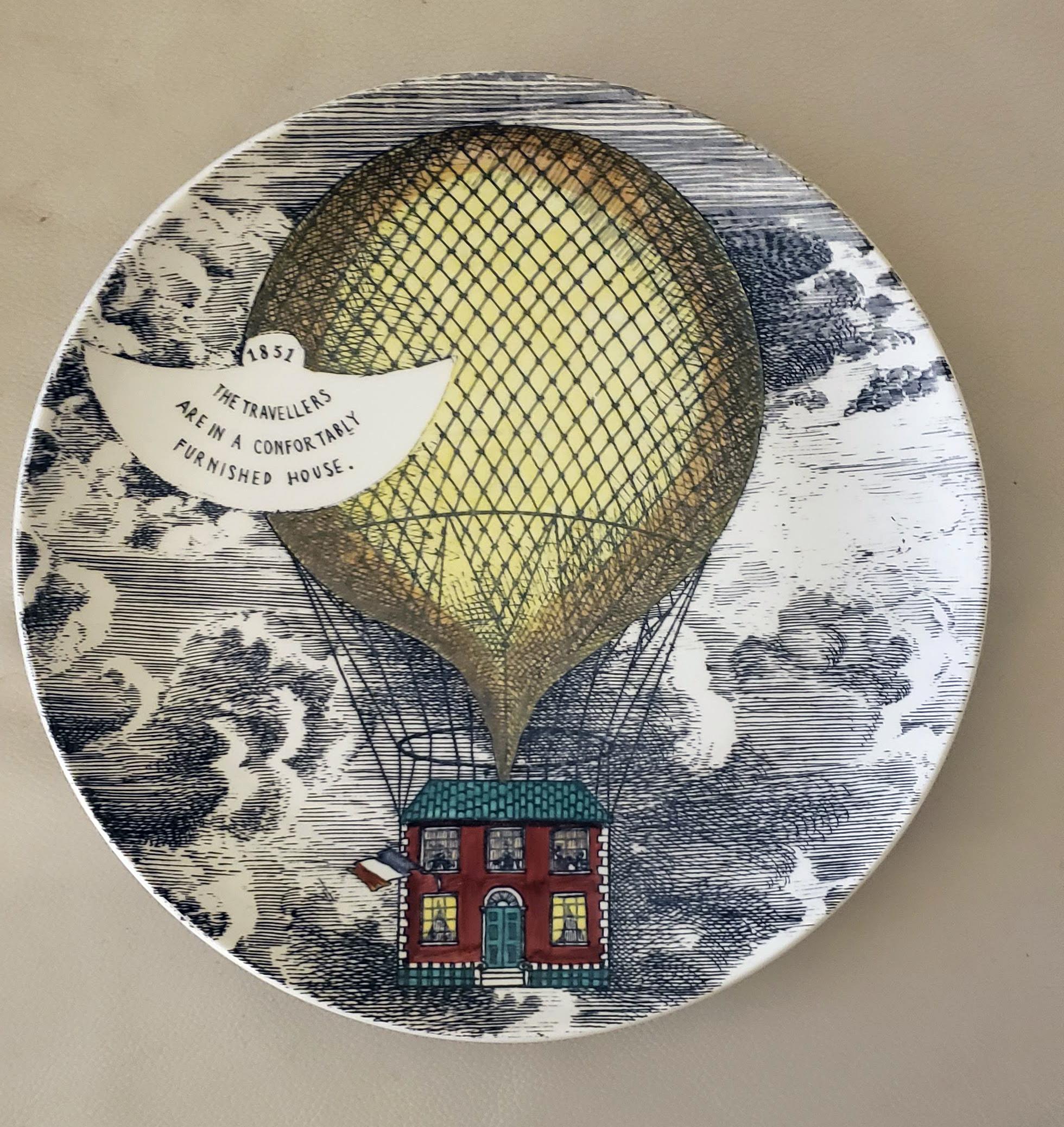 Vintage Piero Fornasetti Set of Six Plates, Mongolfiere Hot Air Balloon Design 4