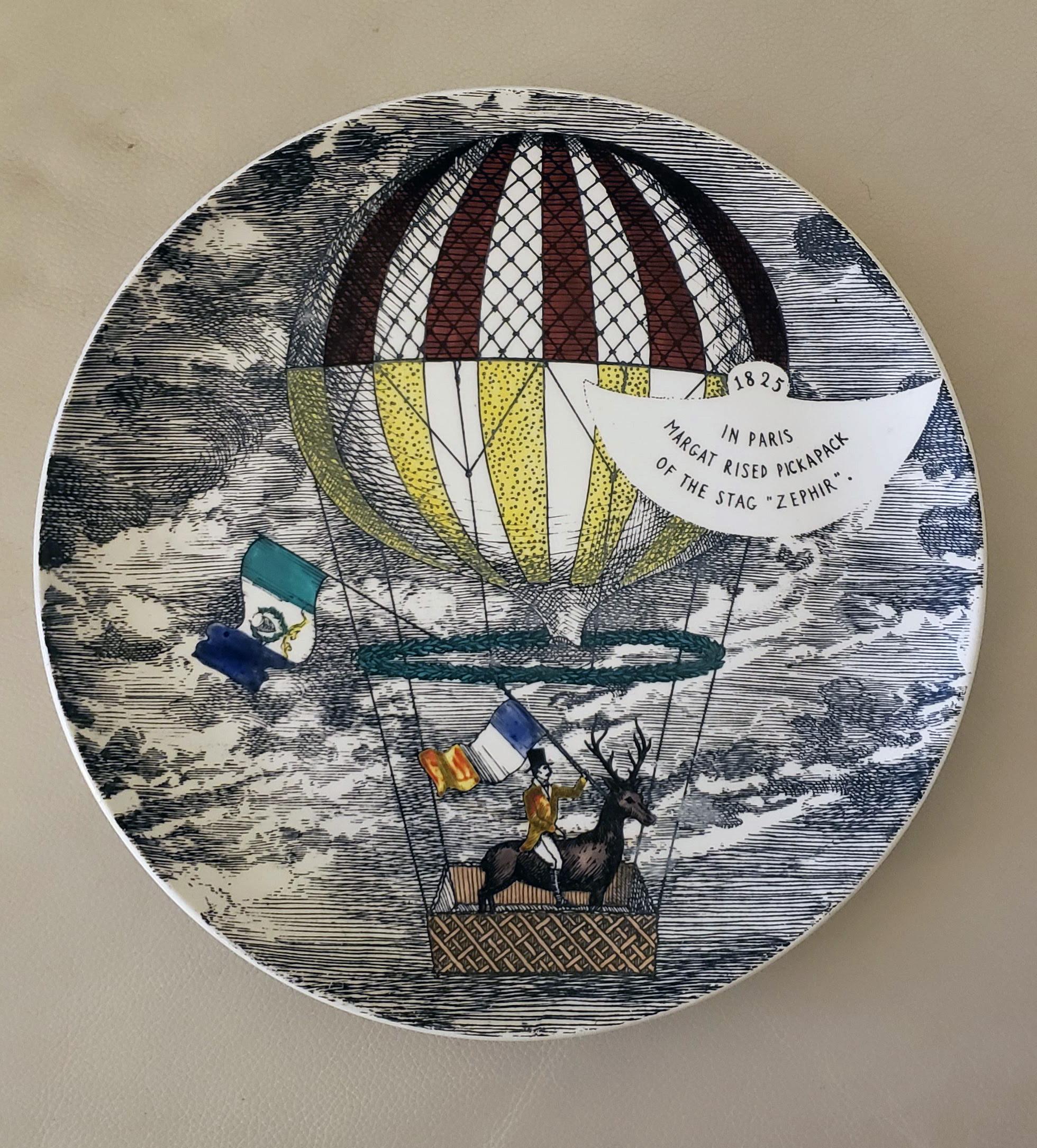 Vintage Piero Fornasetti Set of Six Plates, Mongolfiere Hot Air Balloon Design 5